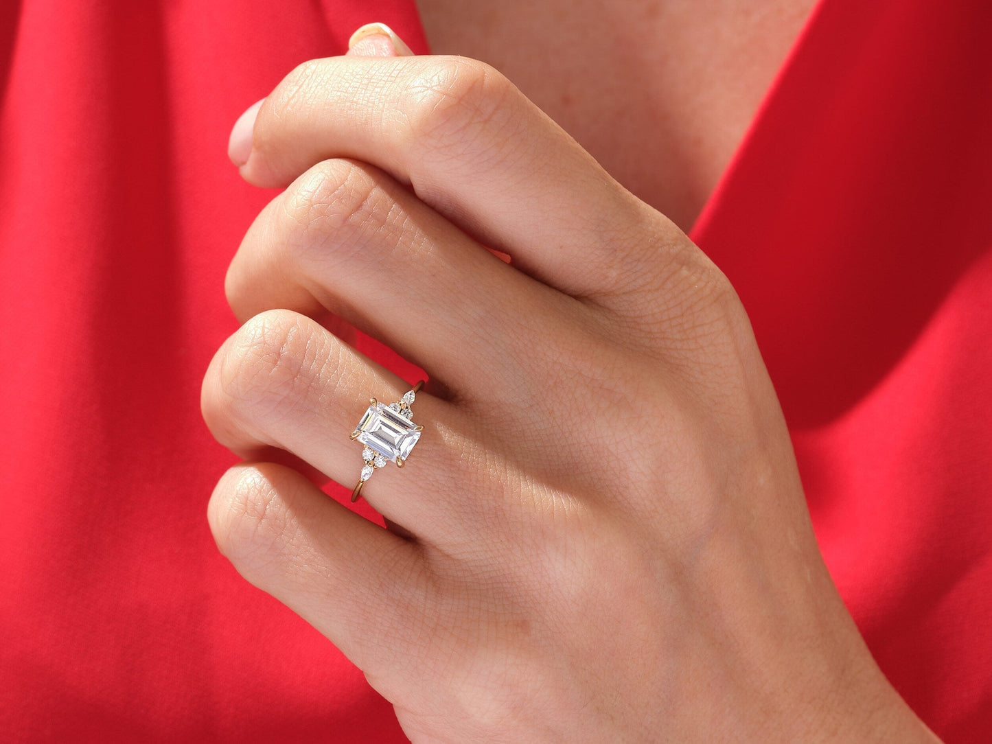 Catherine- 1.50 CT Emerald Cluster Moissanite Ring