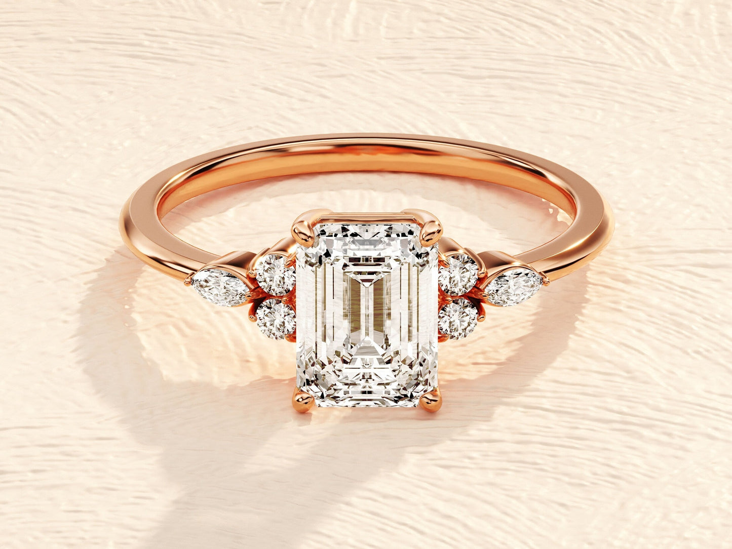 Catherine- 1.50 CT Emerald Cluster Moissanite Ring