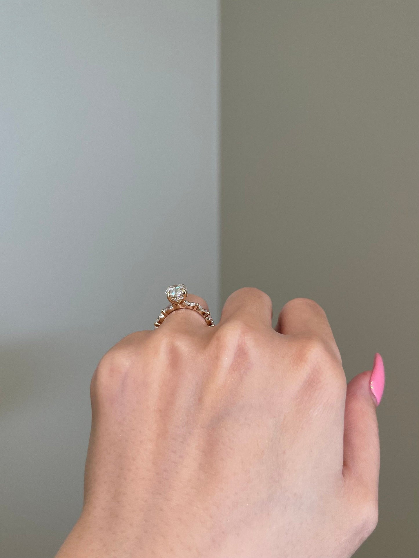 Rose- 2.0 CT Oval Hidden Halo Pave Moissanite Ring