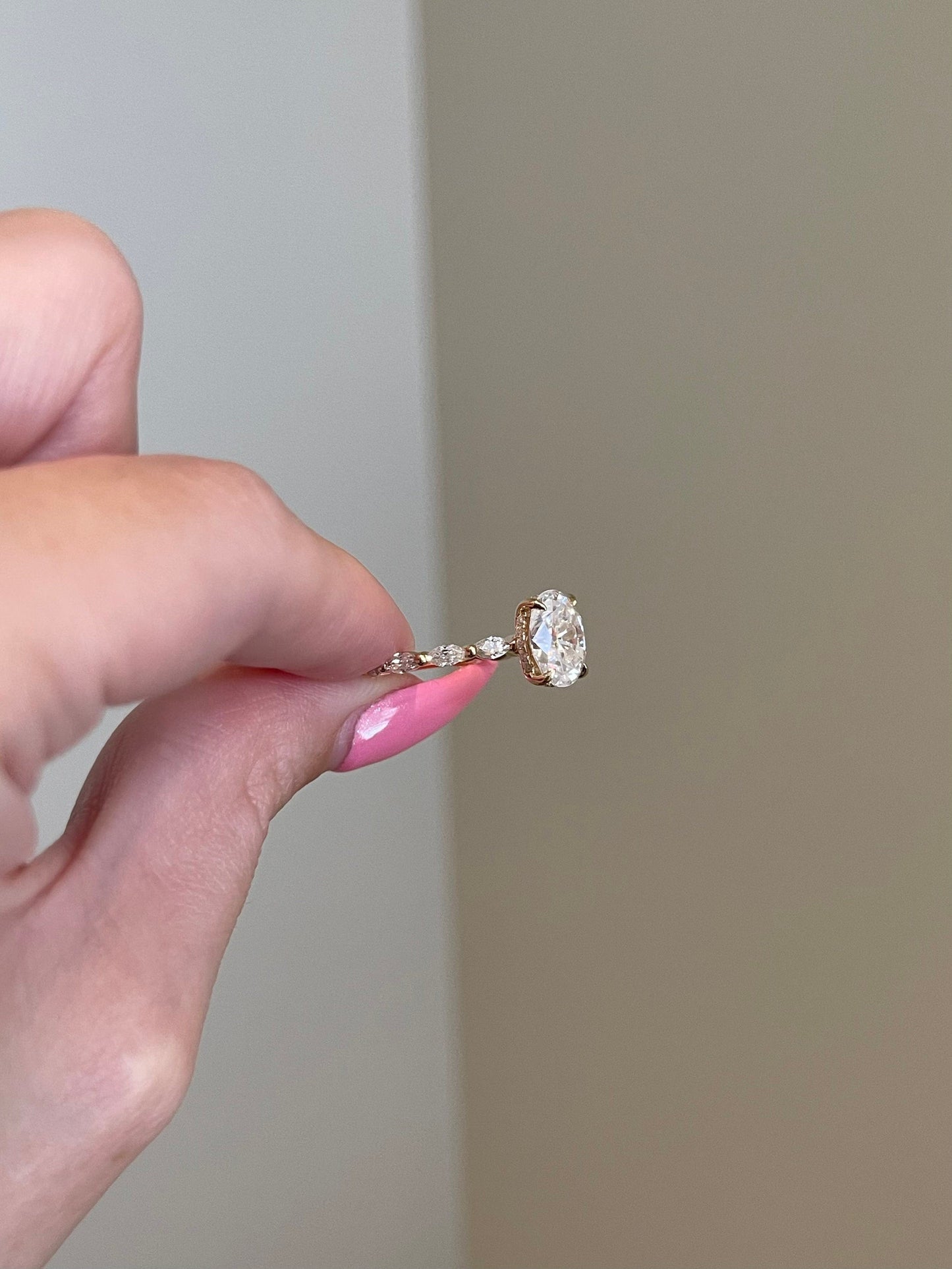 Rose- 2.0 CT Oval Hidden Halo Pave Moissanite Ring