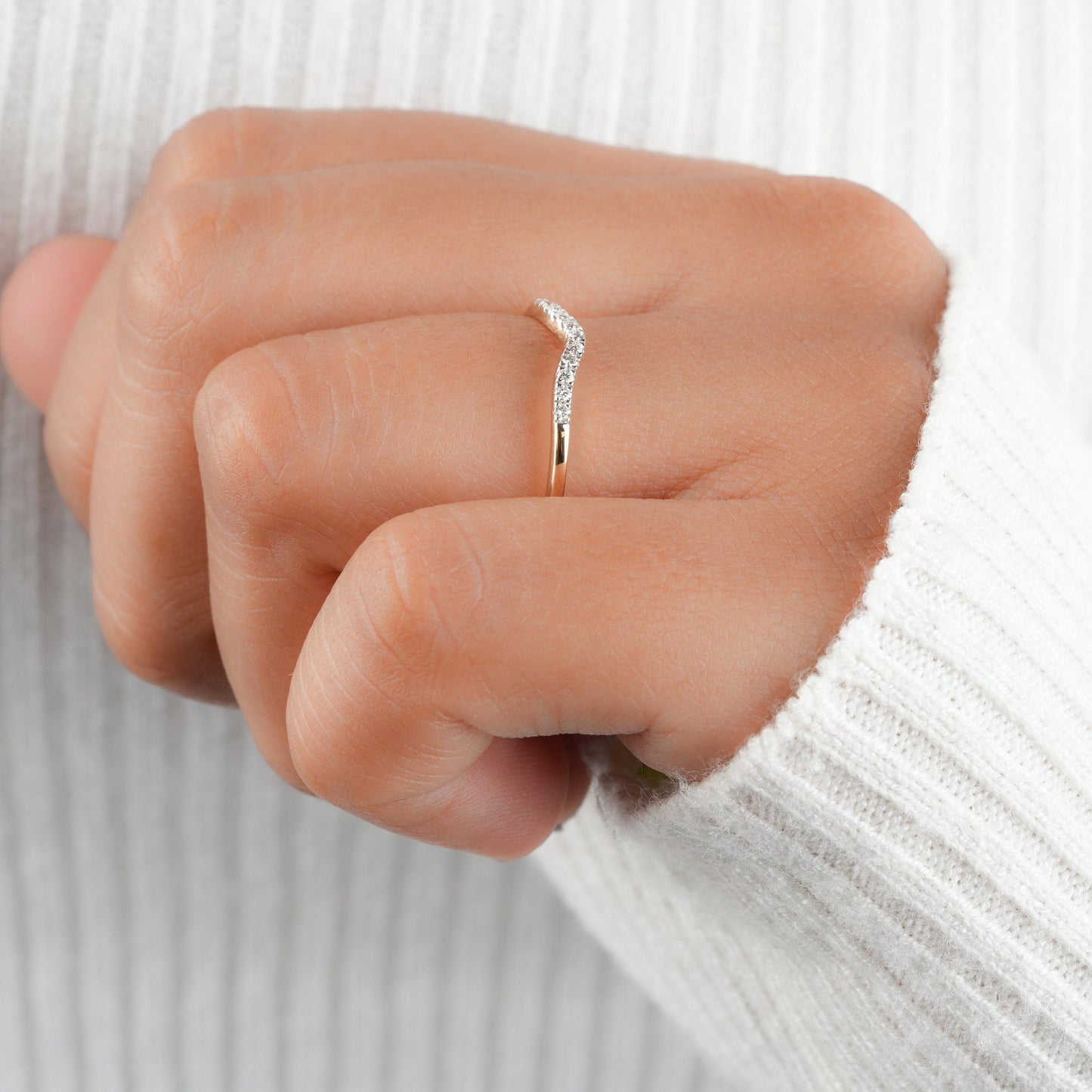 Edna-0.12 CTW Round Curved Wedding Band