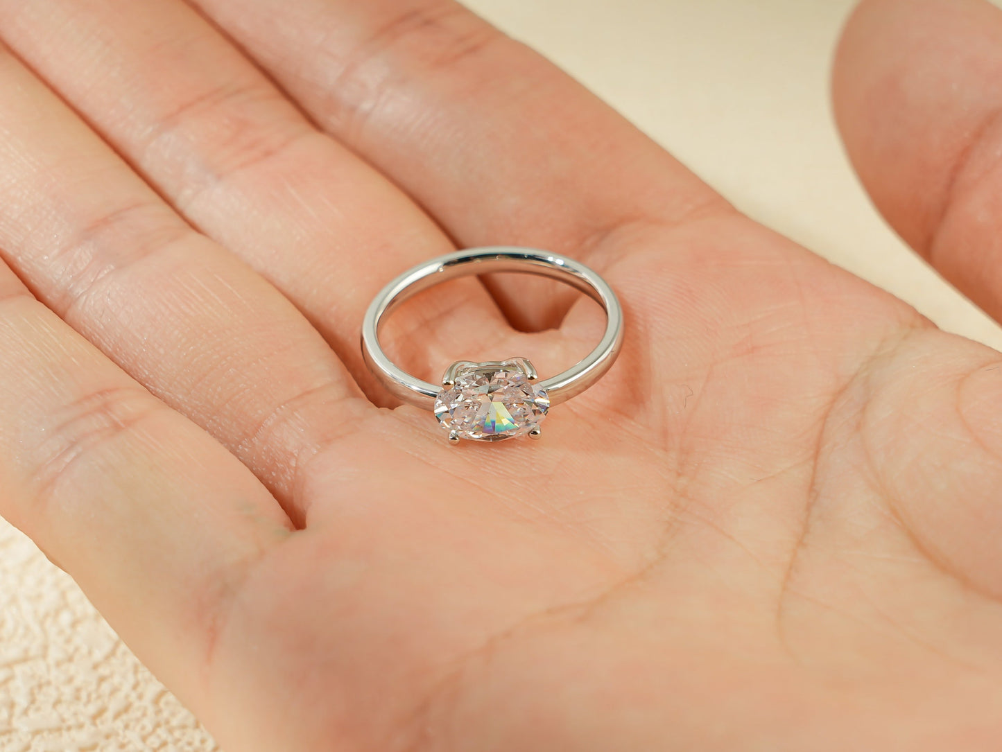 1.0 CT Oval Cut Solitaire Moissanite Engagement Ring