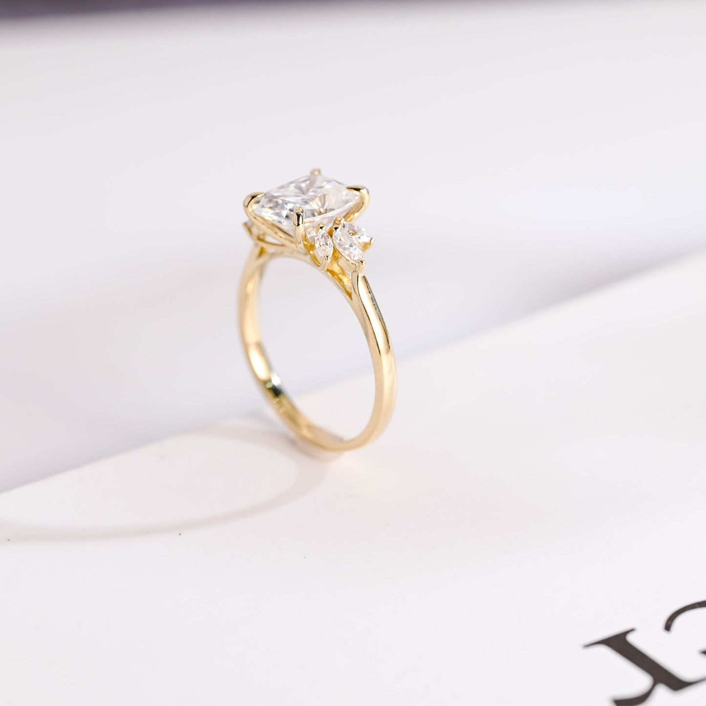 3.0 CT Elongated Cushion Cut Cluster Moissanite Engagement Ring