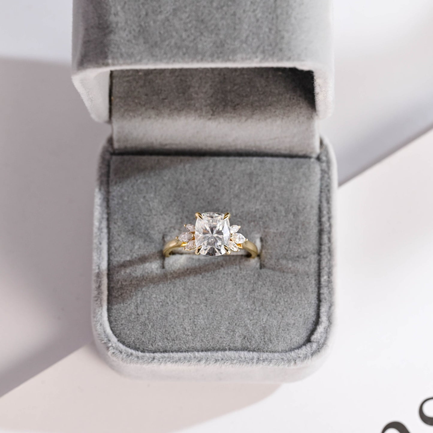 3.0 CT Elongated Cushion Cut Cluster Moissanite Engagement Ring