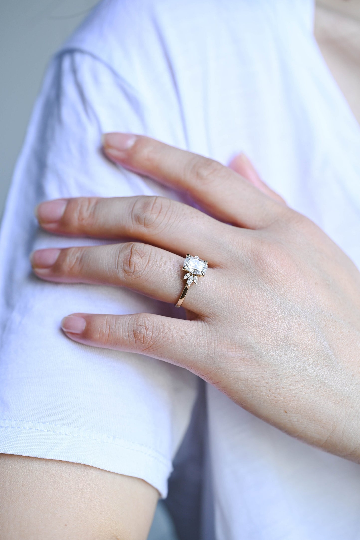 3.0 CT Elongated Cushion Cut Cluster Moissanite Engagement Ring