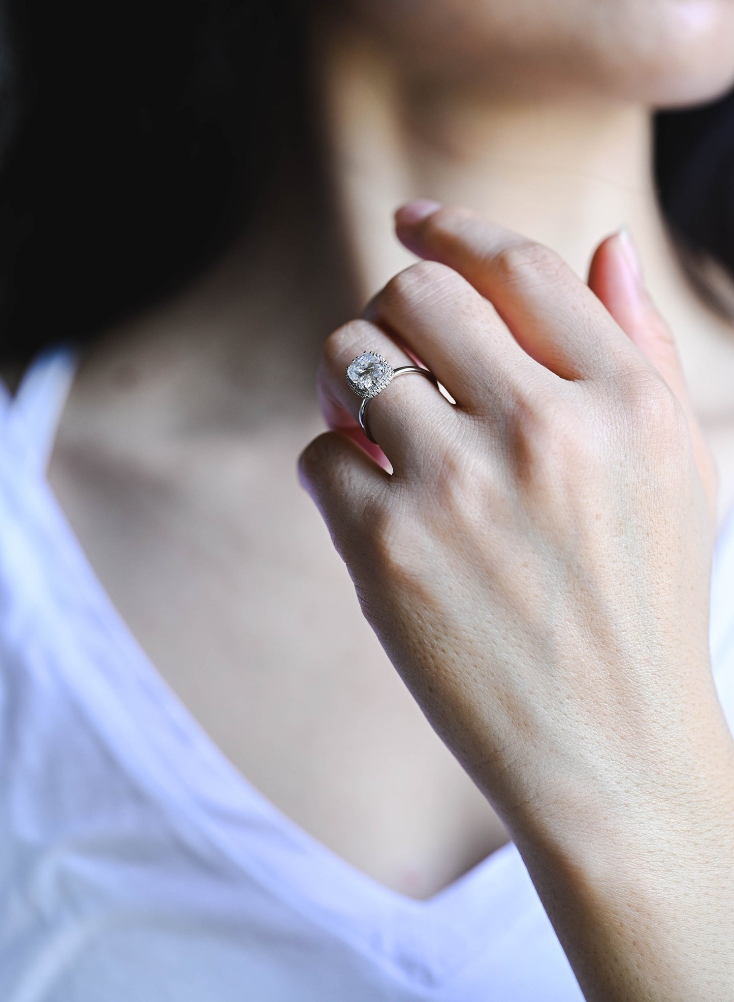 3.0 CT Oval Cut Halo Moissanite Engagement Ring