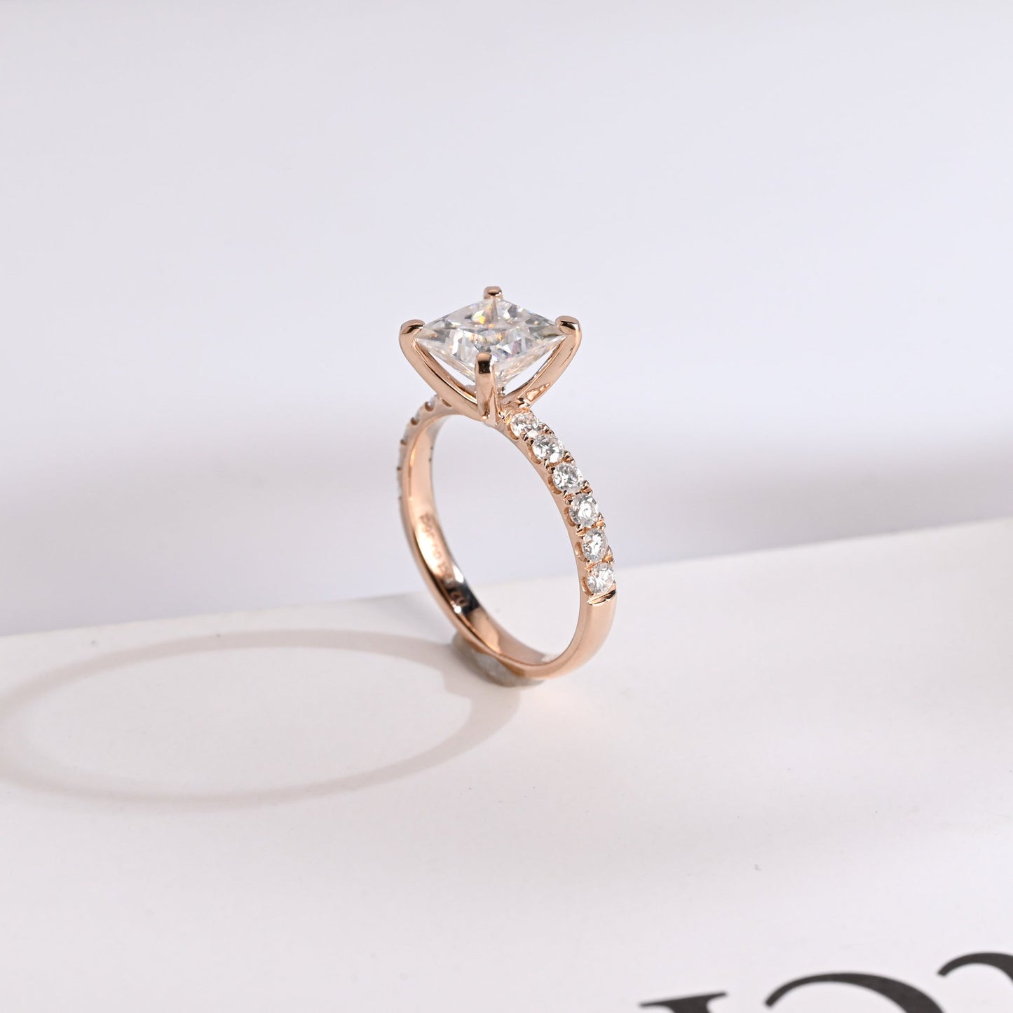 2.5 CT Princess Cut Pave Moissanite Engagement Ring