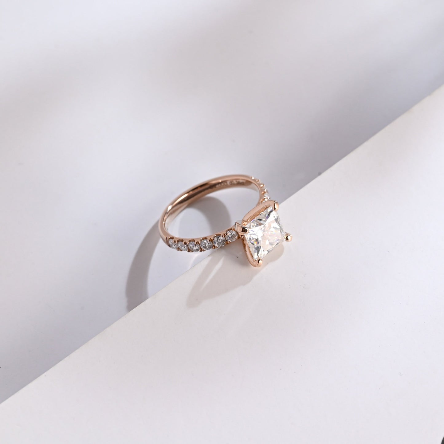 2.5 CT Princess Cut Pave Moissanite Engagement Ring