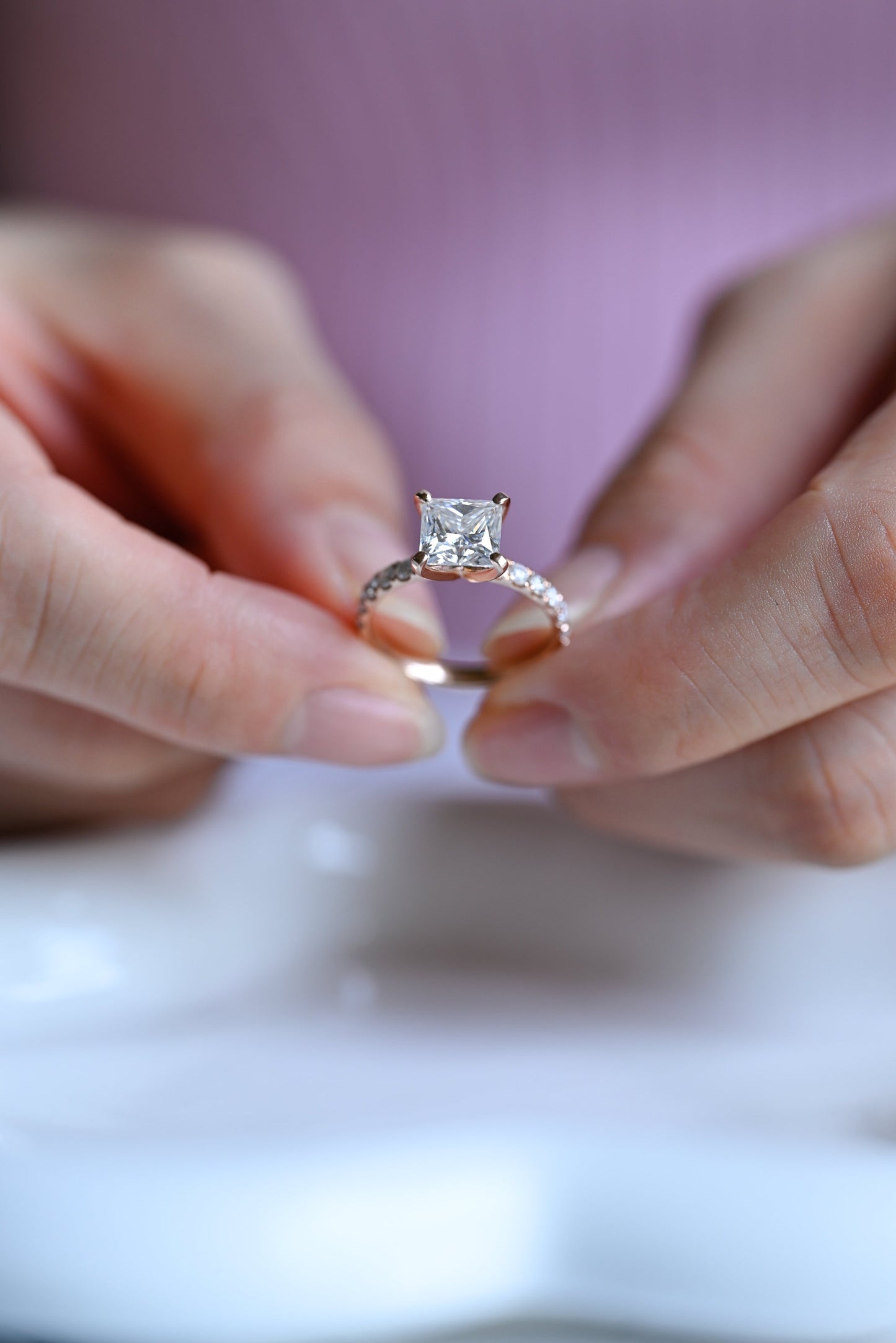 2.5 CT Princess Cut Pave Moissanite Engagement Ring