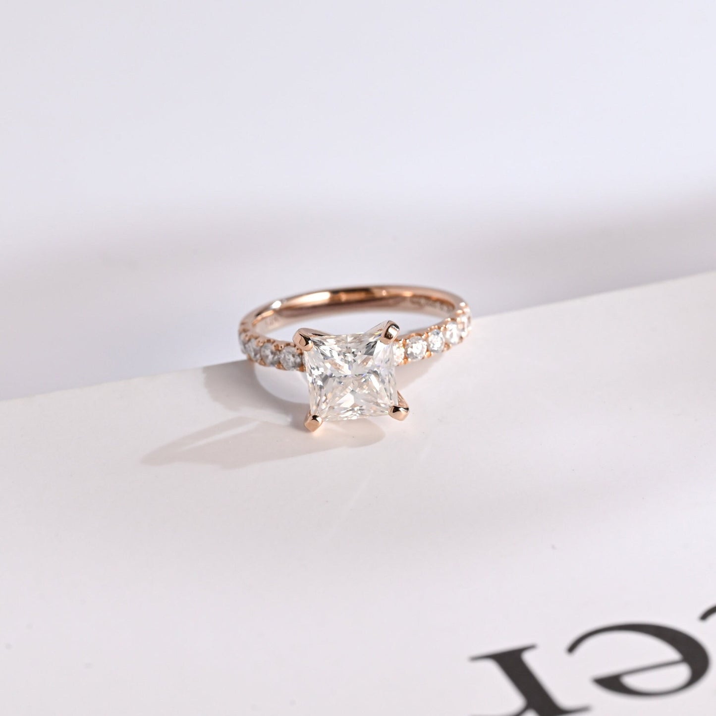 2.5 CT Princess Cut Pave Moissanite Engagement Ring