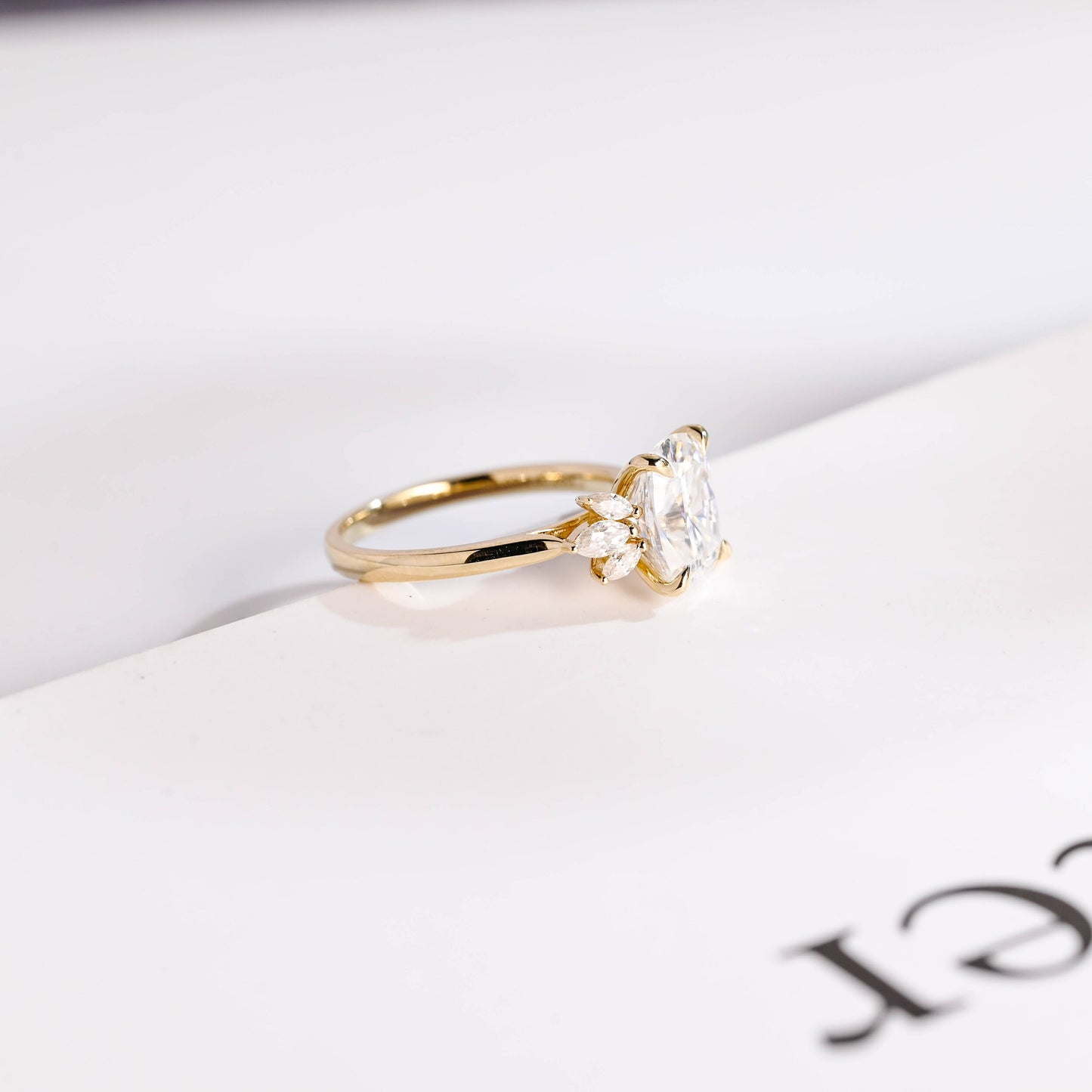 3.0 CT Elongated Cushion Cut Cluster Moissanite Engagement Ring