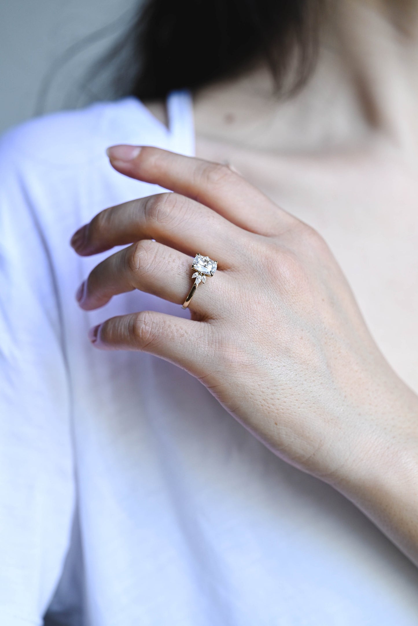 3.0 CT Elongated Cushion Cut Cluster Moissanite Engagement Ring