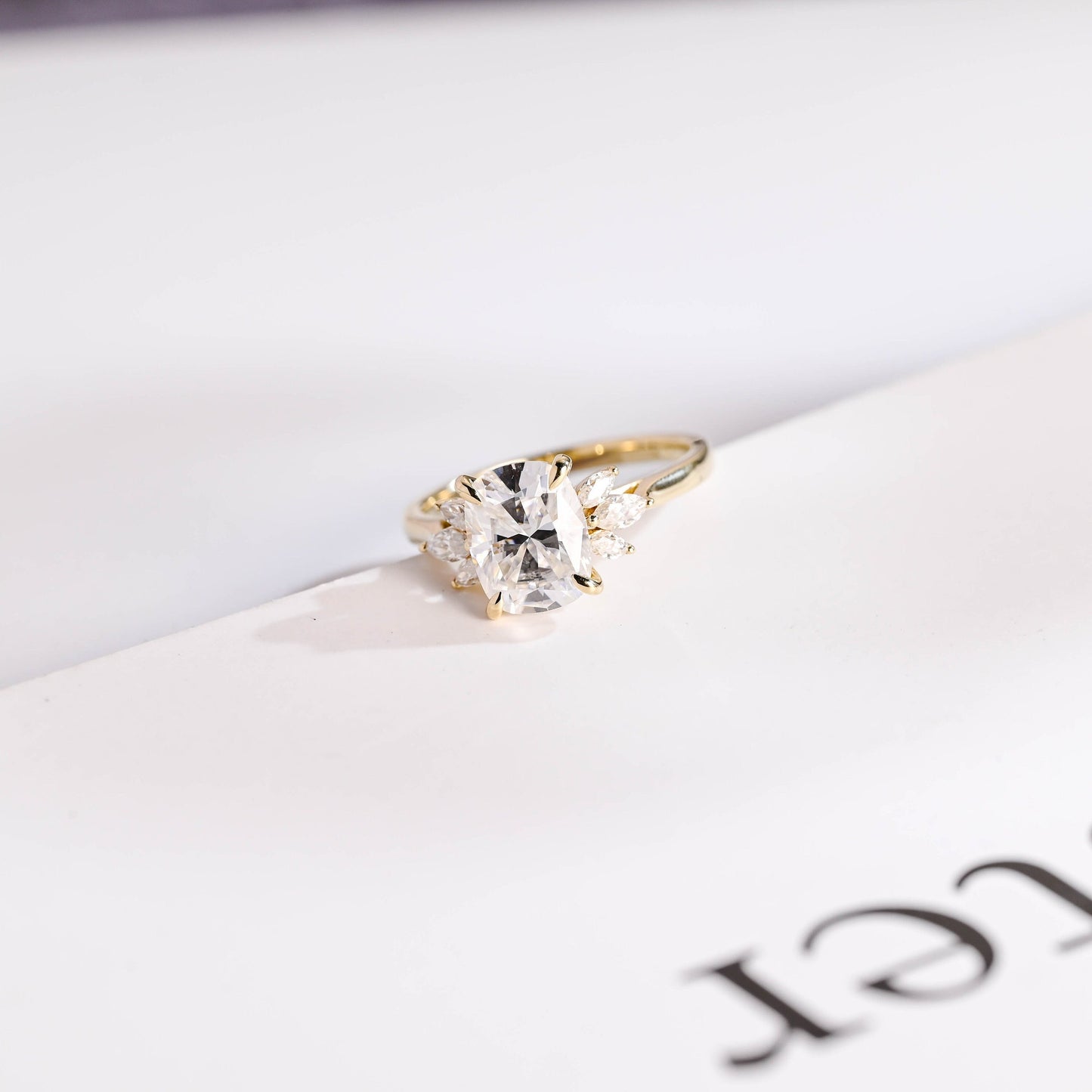 3.0 CT Elongated Cushion Cut Cluster Moissanite Engagement Ring