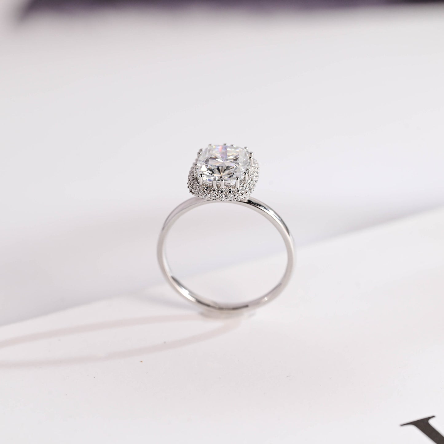 3.0 CT Oval Cut Halo Moissanite Engagement Ring