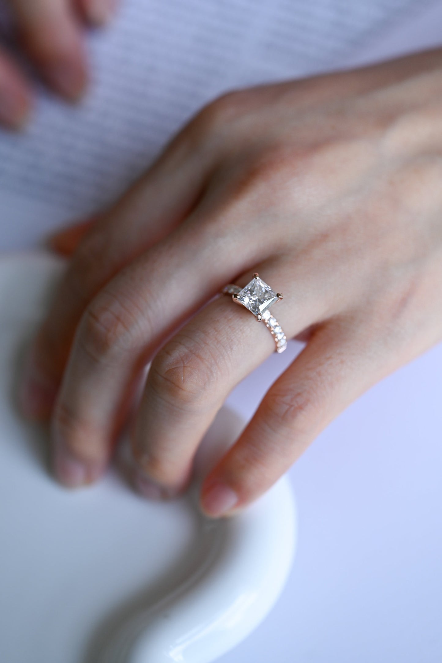 2.5 CT Princess Cut Pave Moissanite Engagement Ring