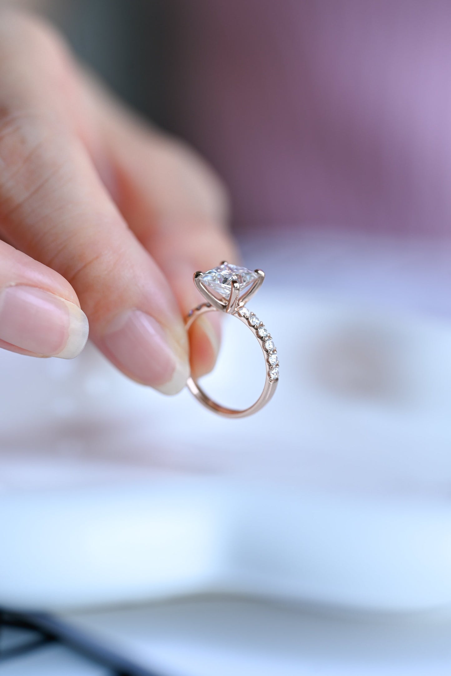 2.5 CT Princess Cut Pave Moissanite Engagement Ring