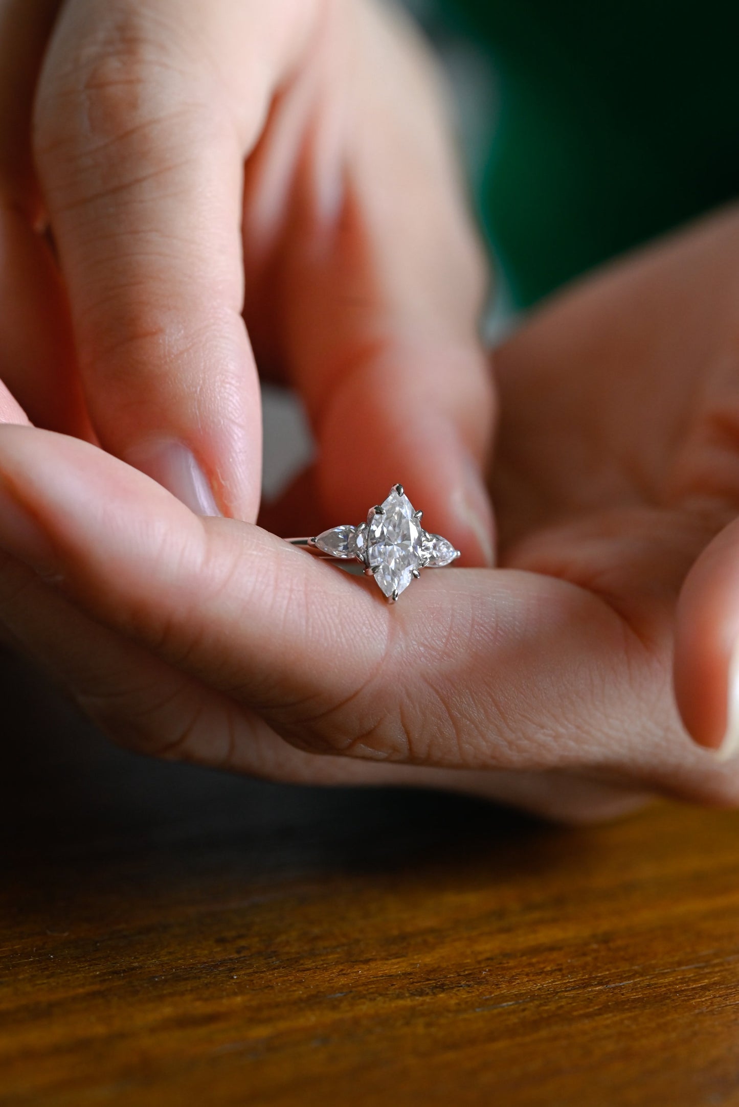 1.0 CT Marquise Cut Three Stone Moissanite Engagement Ring