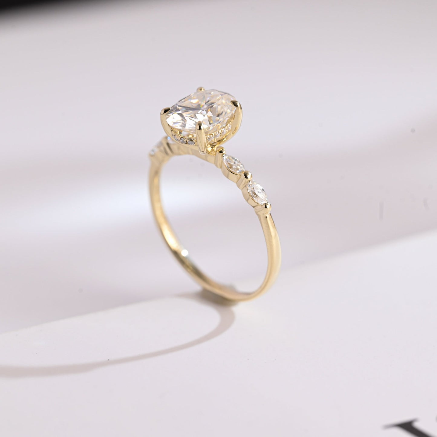 1.0 CT Oval Cut Hidden Halo Moissanite Engagement Ring