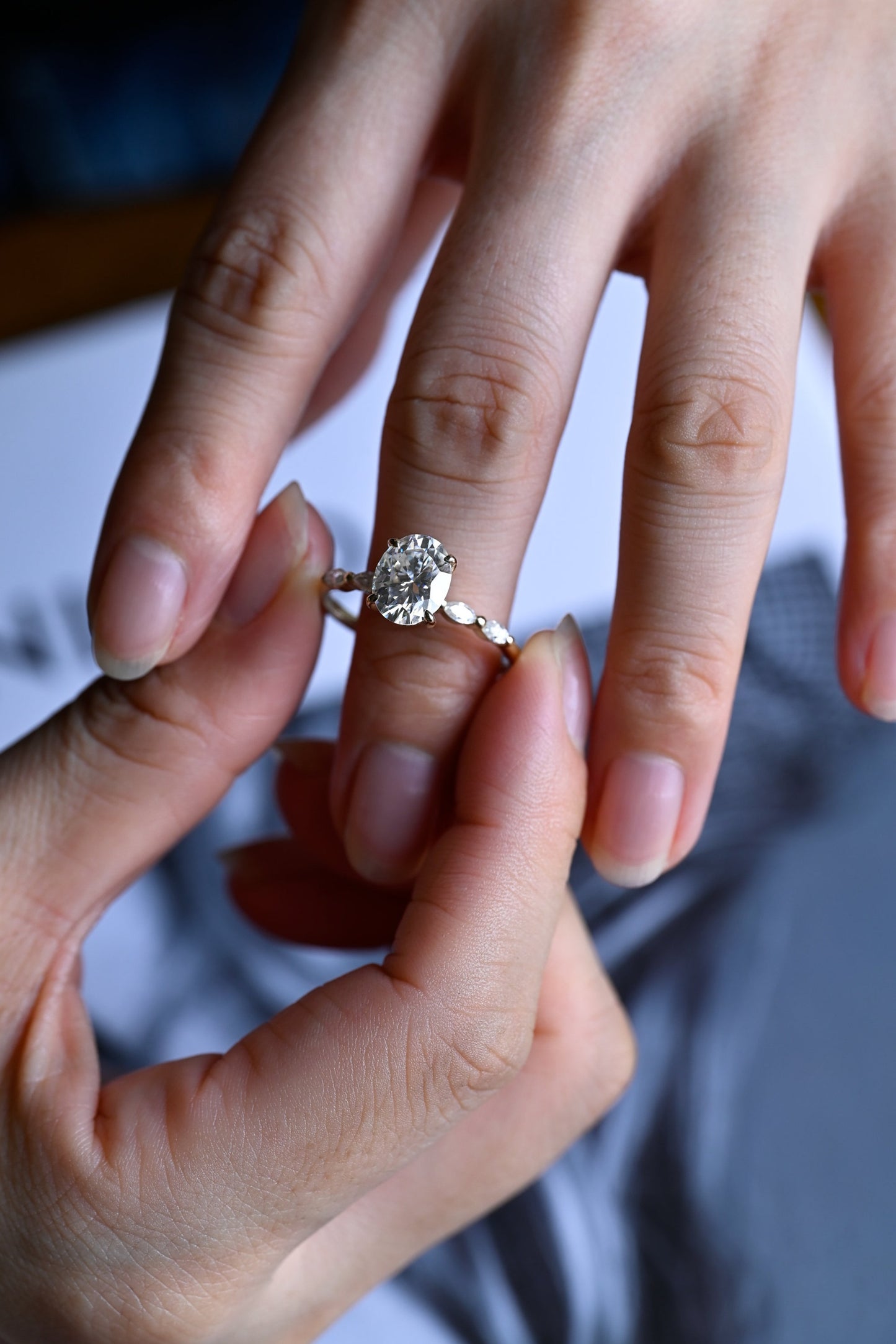 1.0 CT Oval Cut Hidden Halo Moissanite Engagement Ring