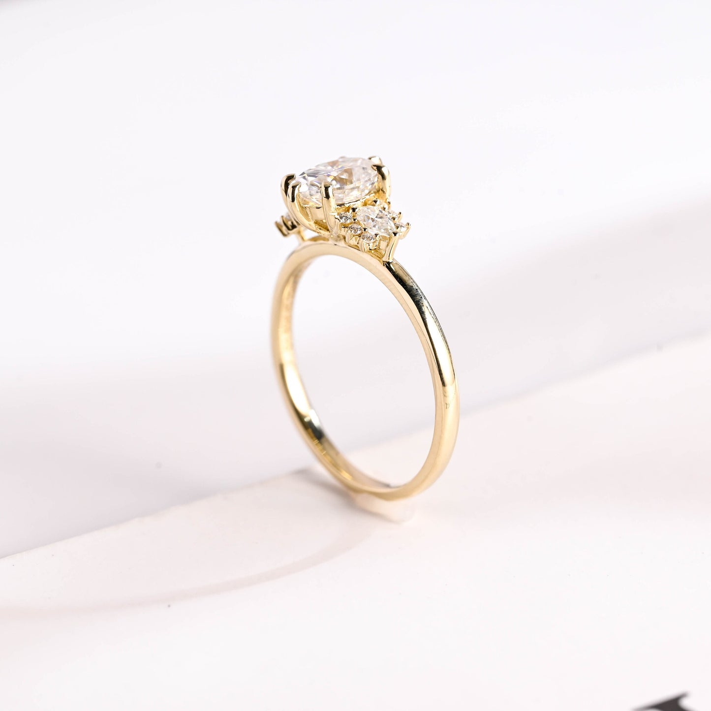 1.5 CT Oval Cut Cluster Moissanite Engagement Ring