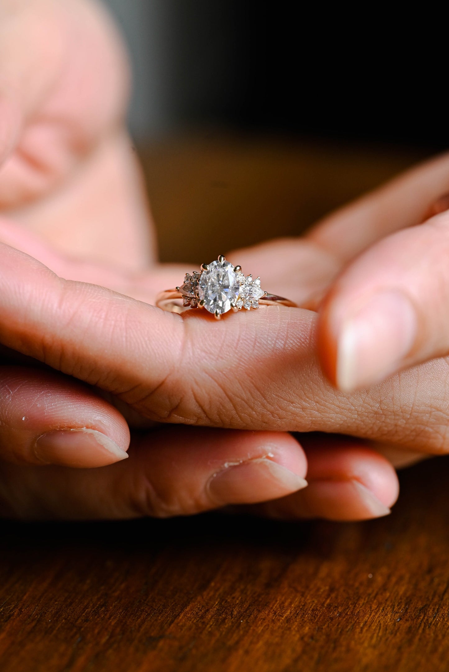 1.5 CT Oval Cut Cluster Moissanite Engagement Ring