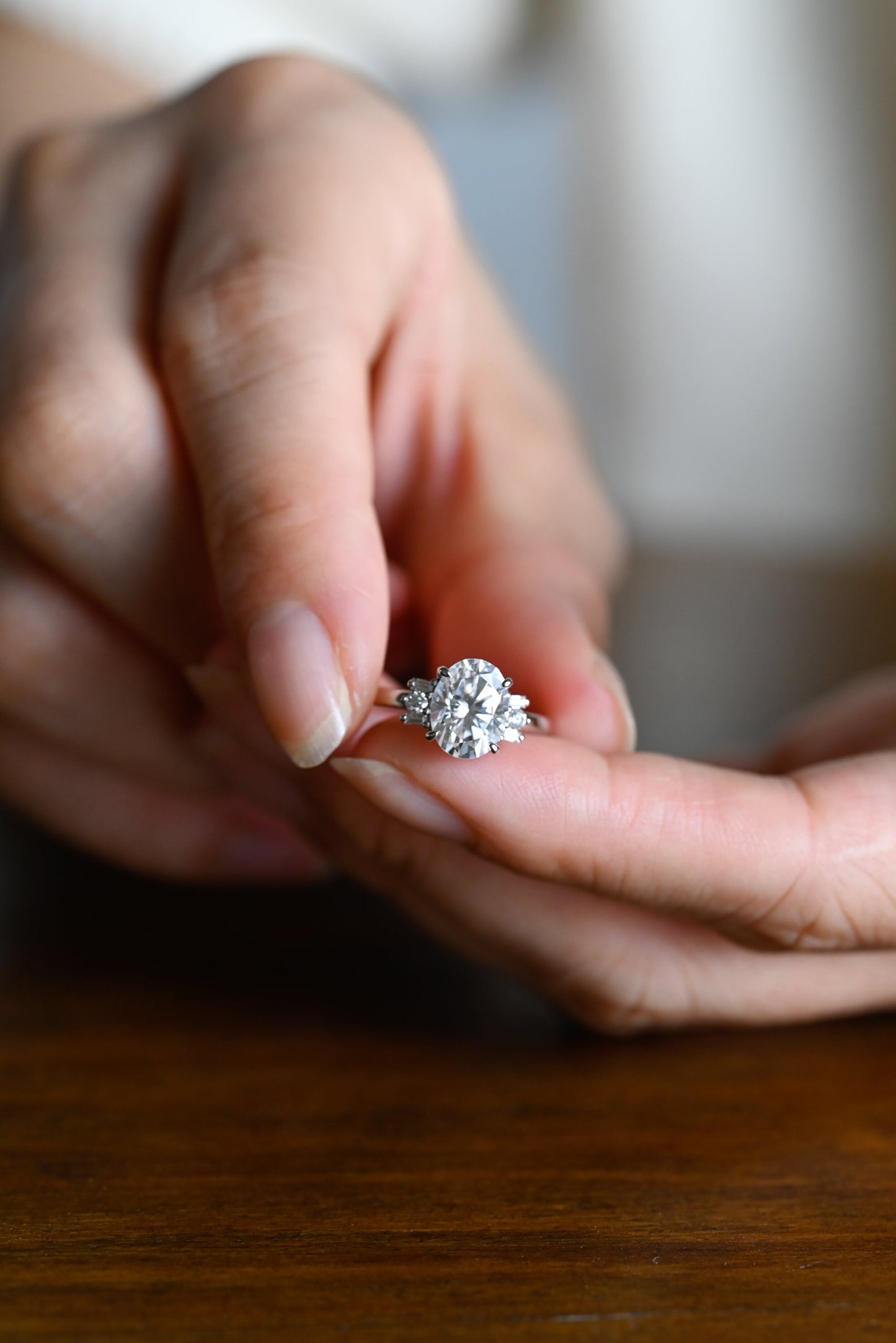1.0 CT Oval Cut Cluster Moissanite Engagement Ring