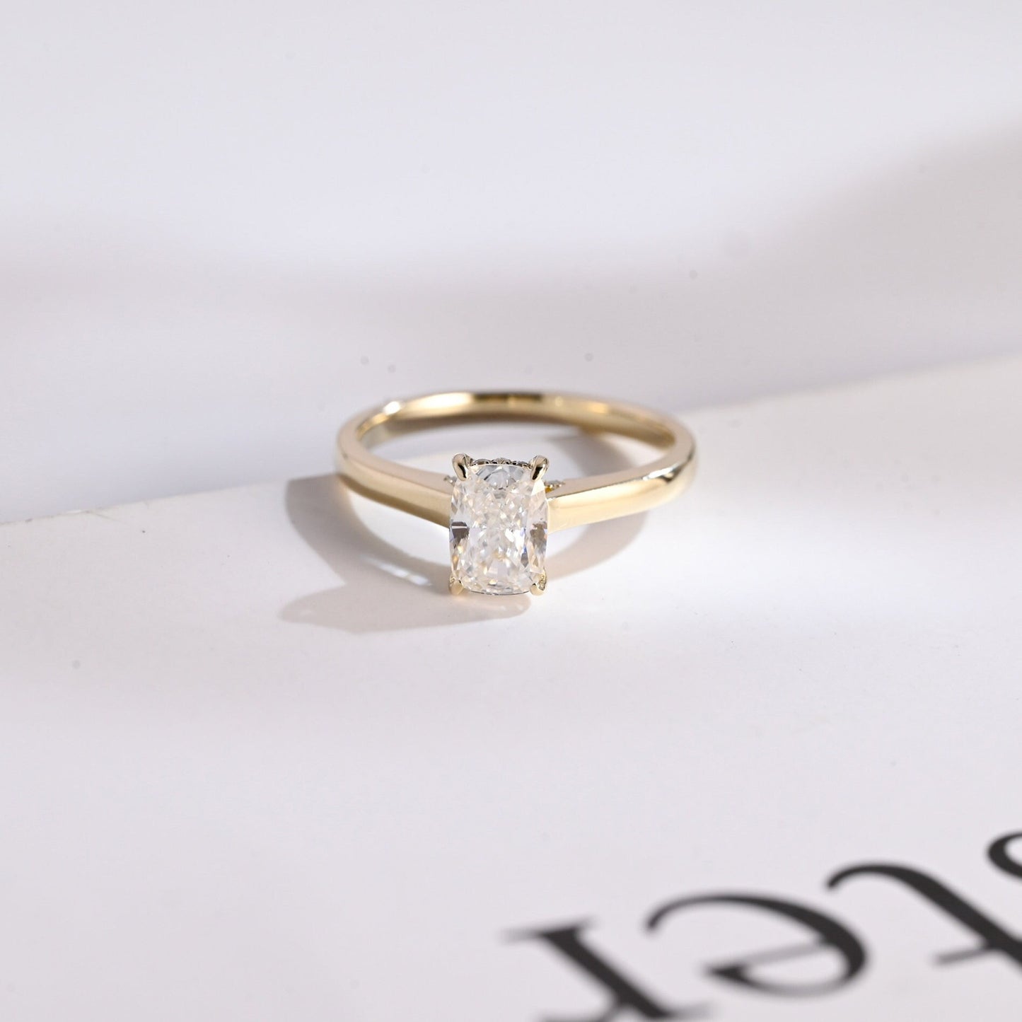 1.0 CT Cushion Cut Hidden Halo Moissanite Engagement Ring