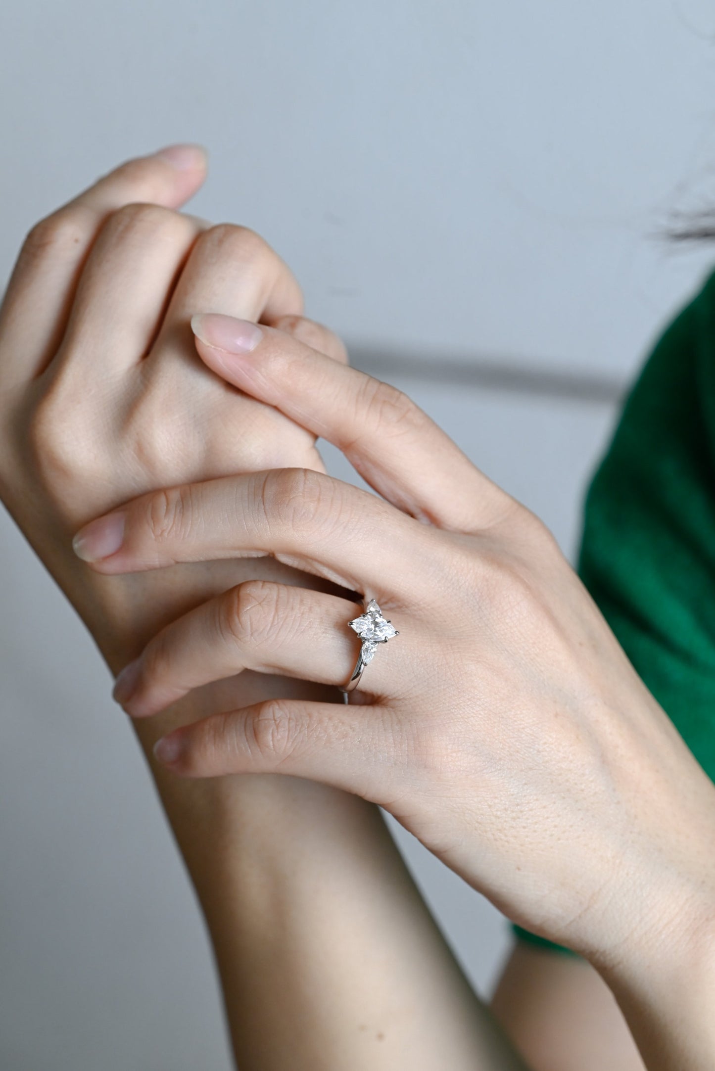 1.0 CT Marquise Cut Three Stone Moissanite Engagement Ring