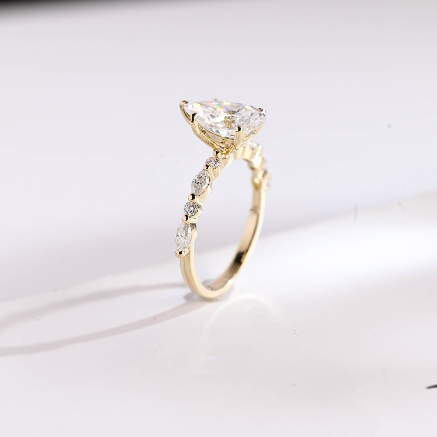2.0 CT Pear Cut Pave Moissanite Engagement Ring