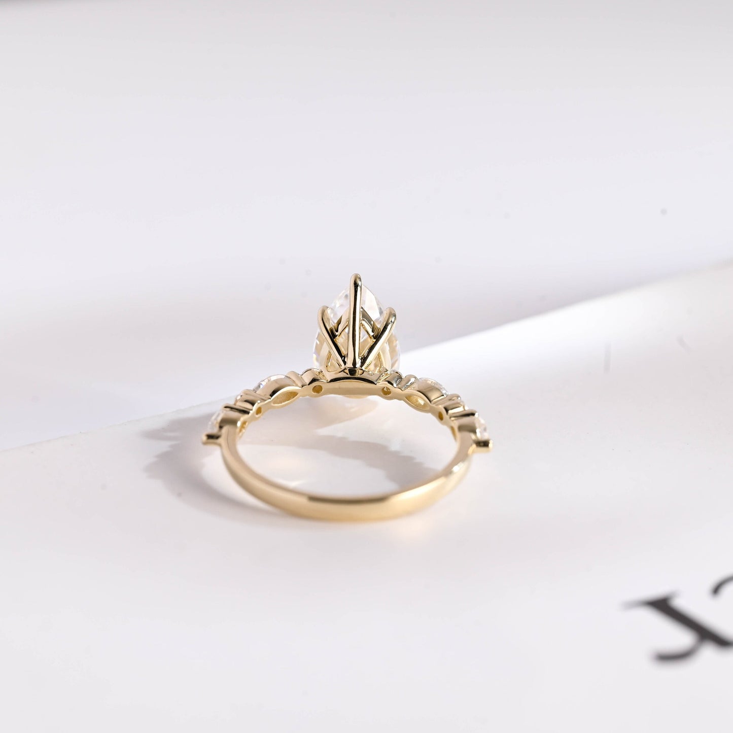 2.0 CT Pear Cut Pave Moissanite Engagement Ring