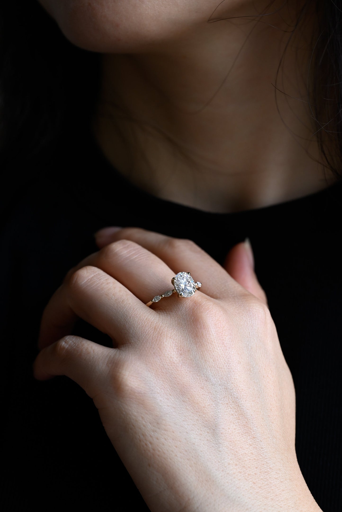 1.0 CT Oval Cut Hidden Halo Moissanite Engagement Ring