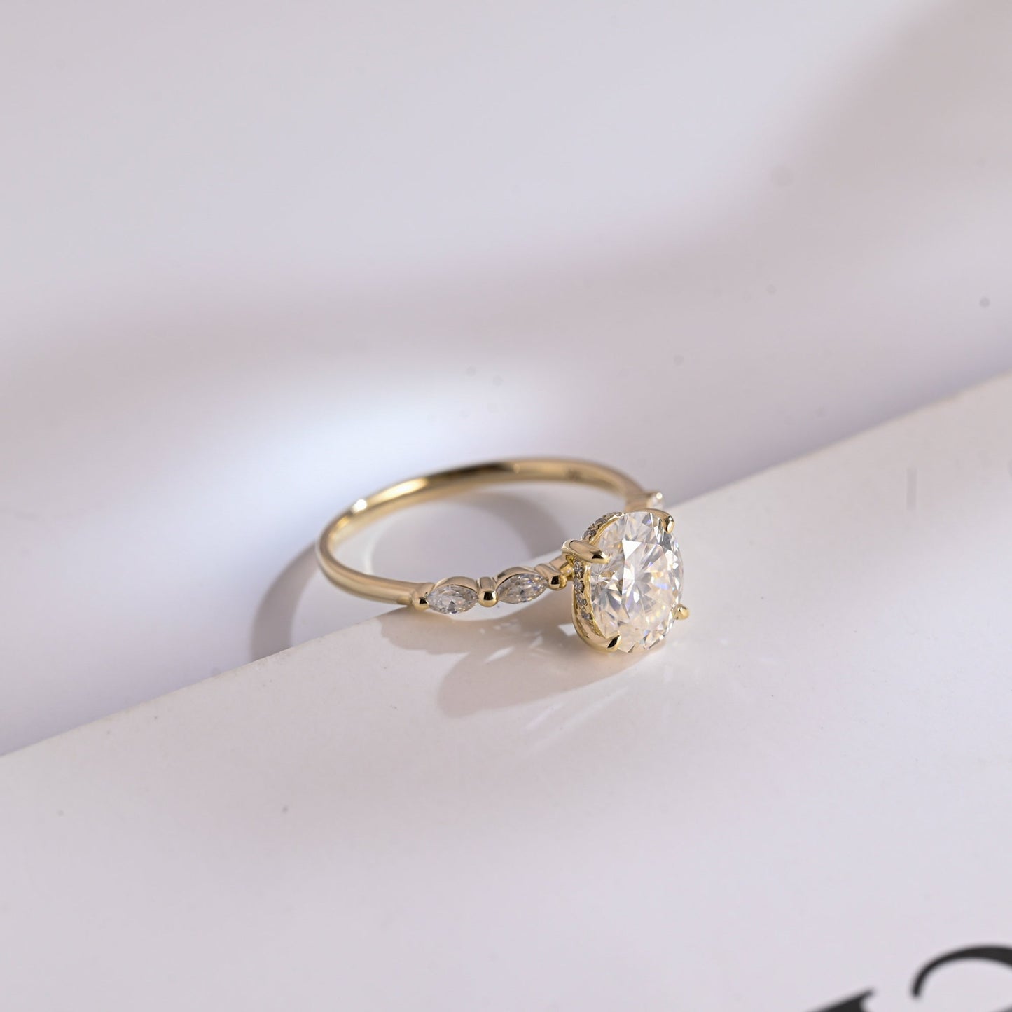 1.0 CT Oval Cut Hidden Halo Moissanite Engagement Ring