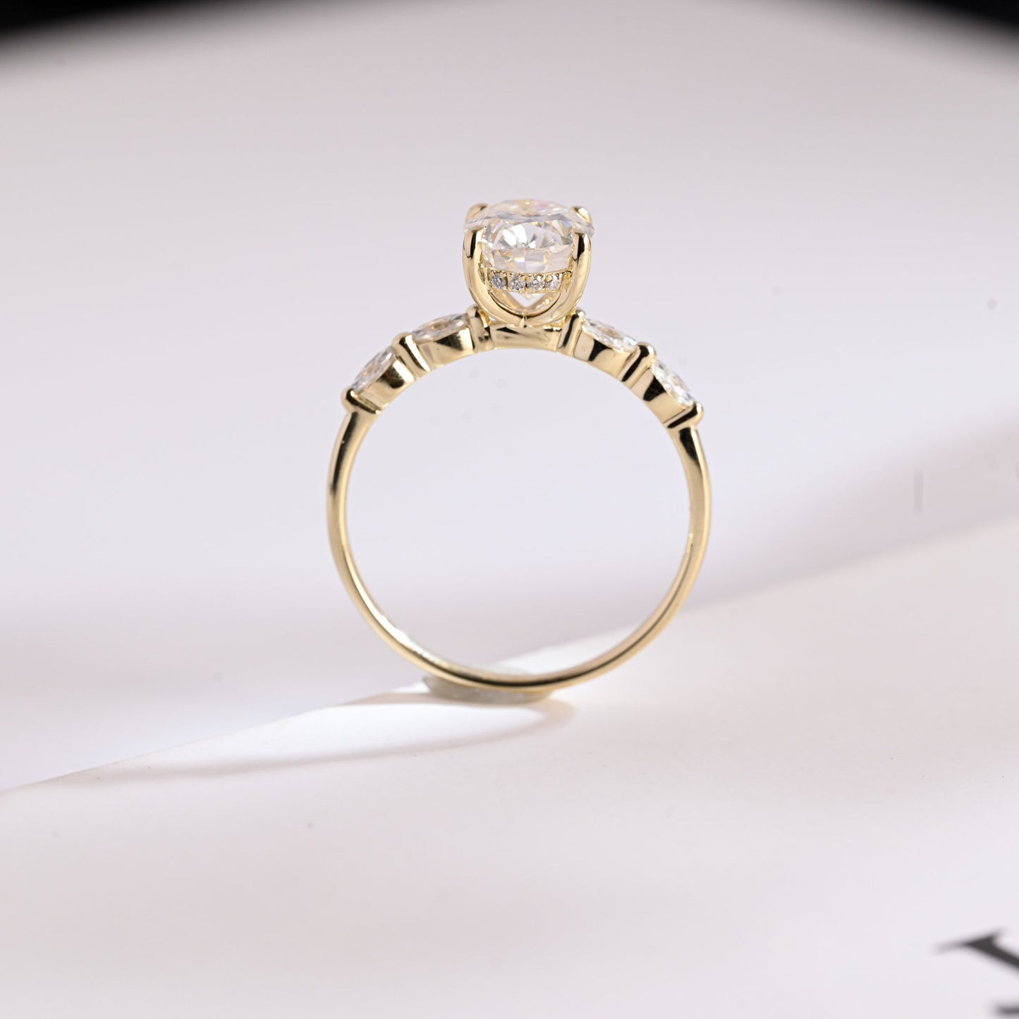 1.0 CT Oval Cut Hidden Halo Moissanite Engagement Ring