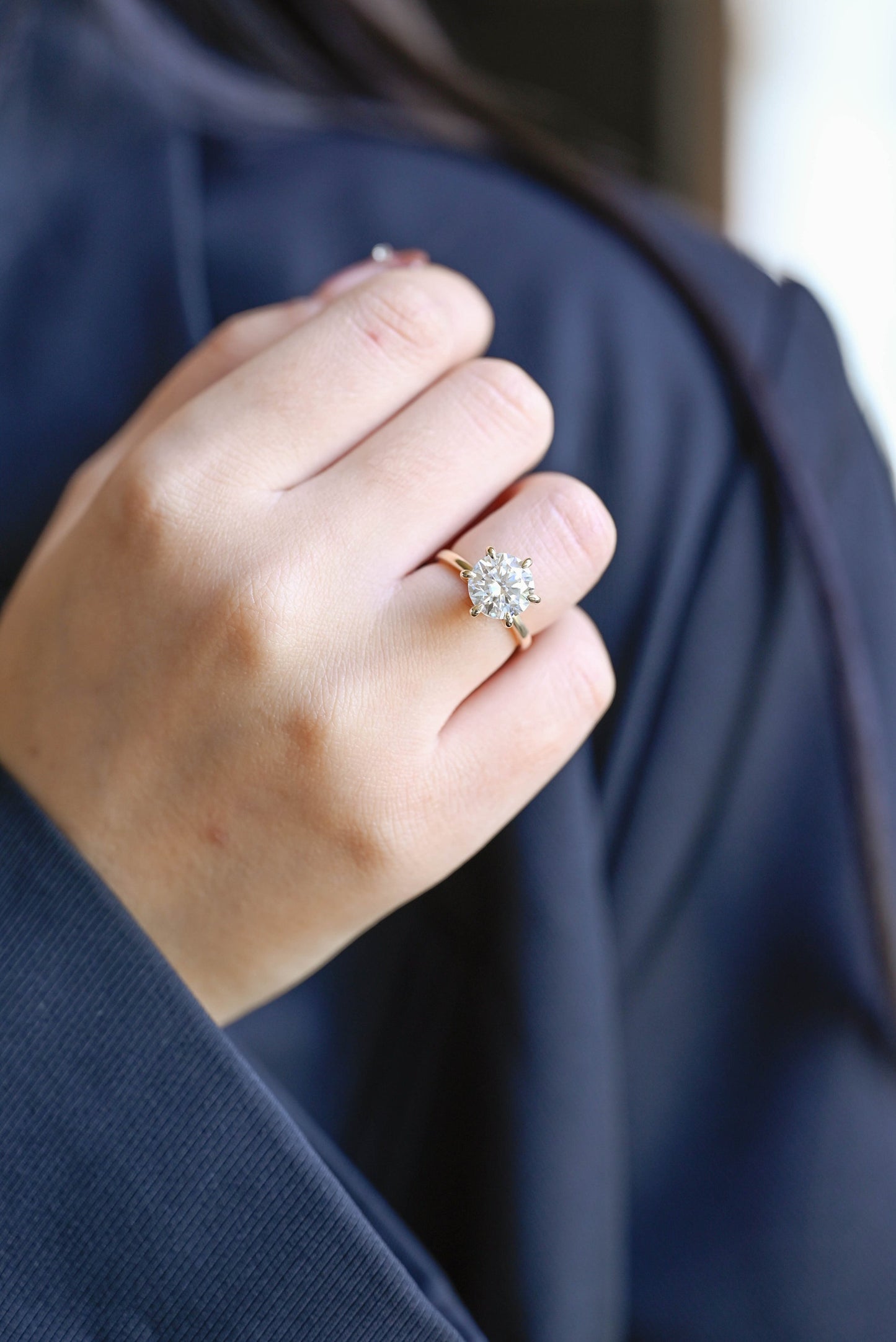 3.0 CT Round Cut Hidden Halo Style Moissanite Engagement Ring
