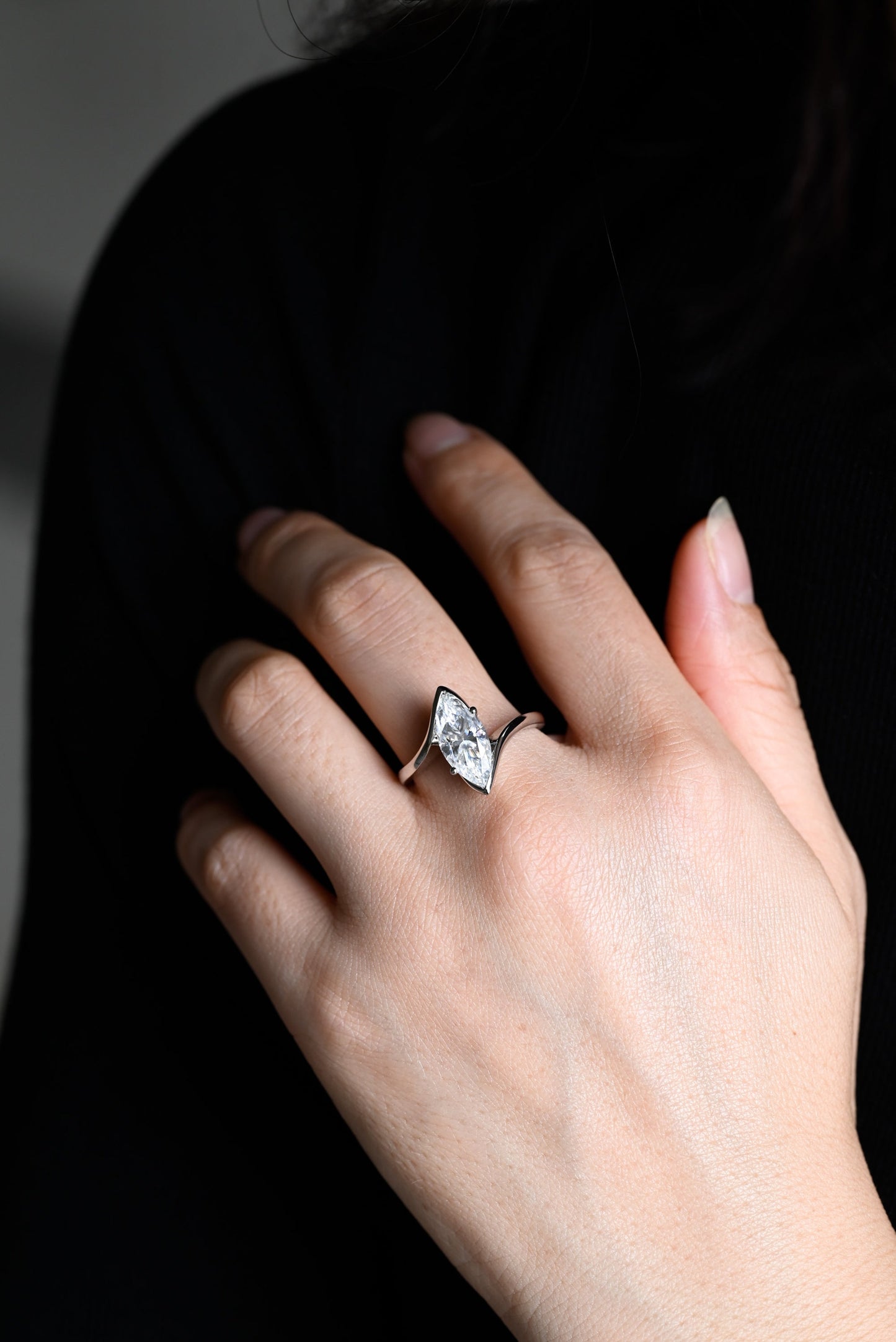3.0 CT Marquise Cut Twisted Band Moissanite Engagement Ring