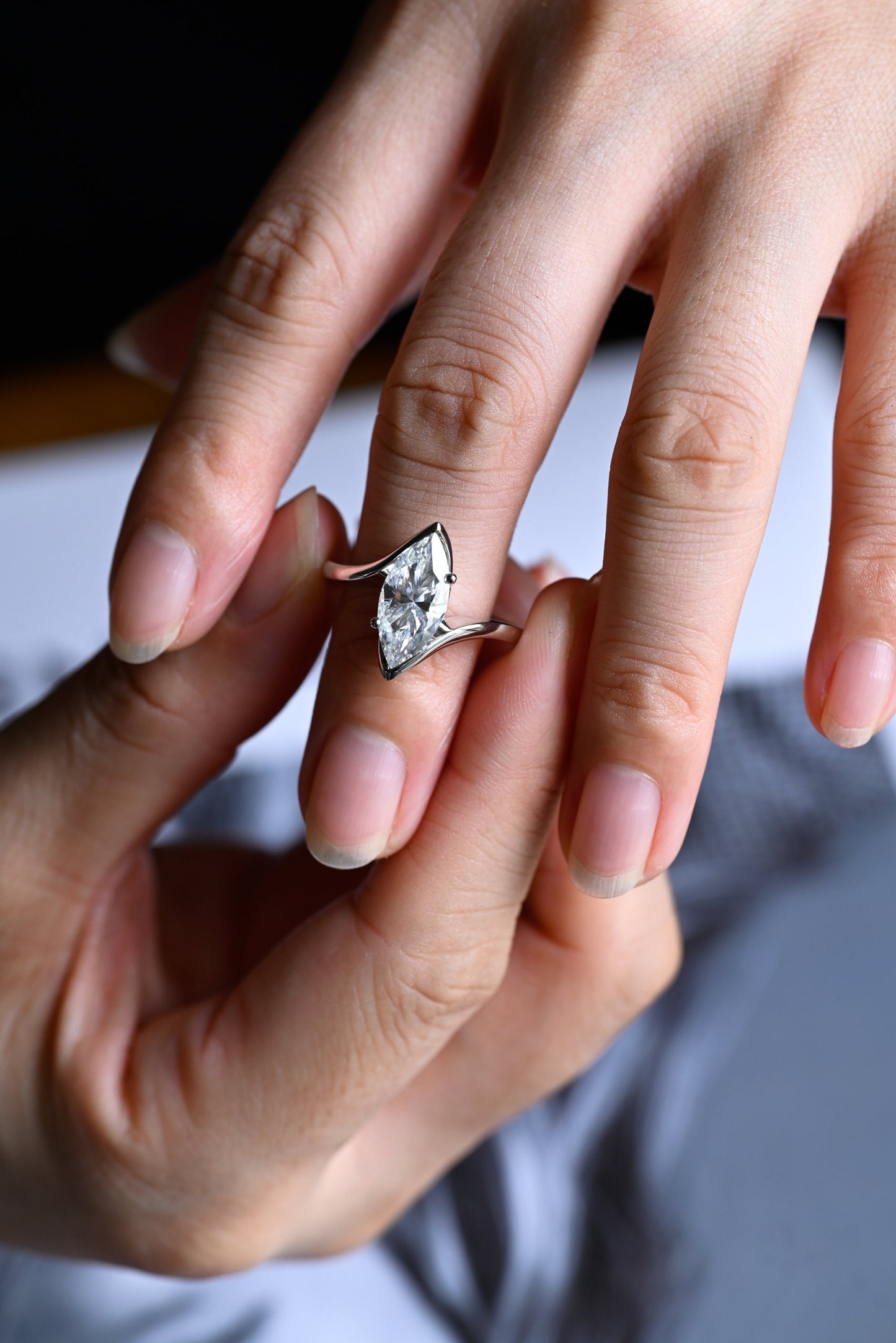 3.0 CT Marquise Cut Twisted Band Moissanite Engagement Ring