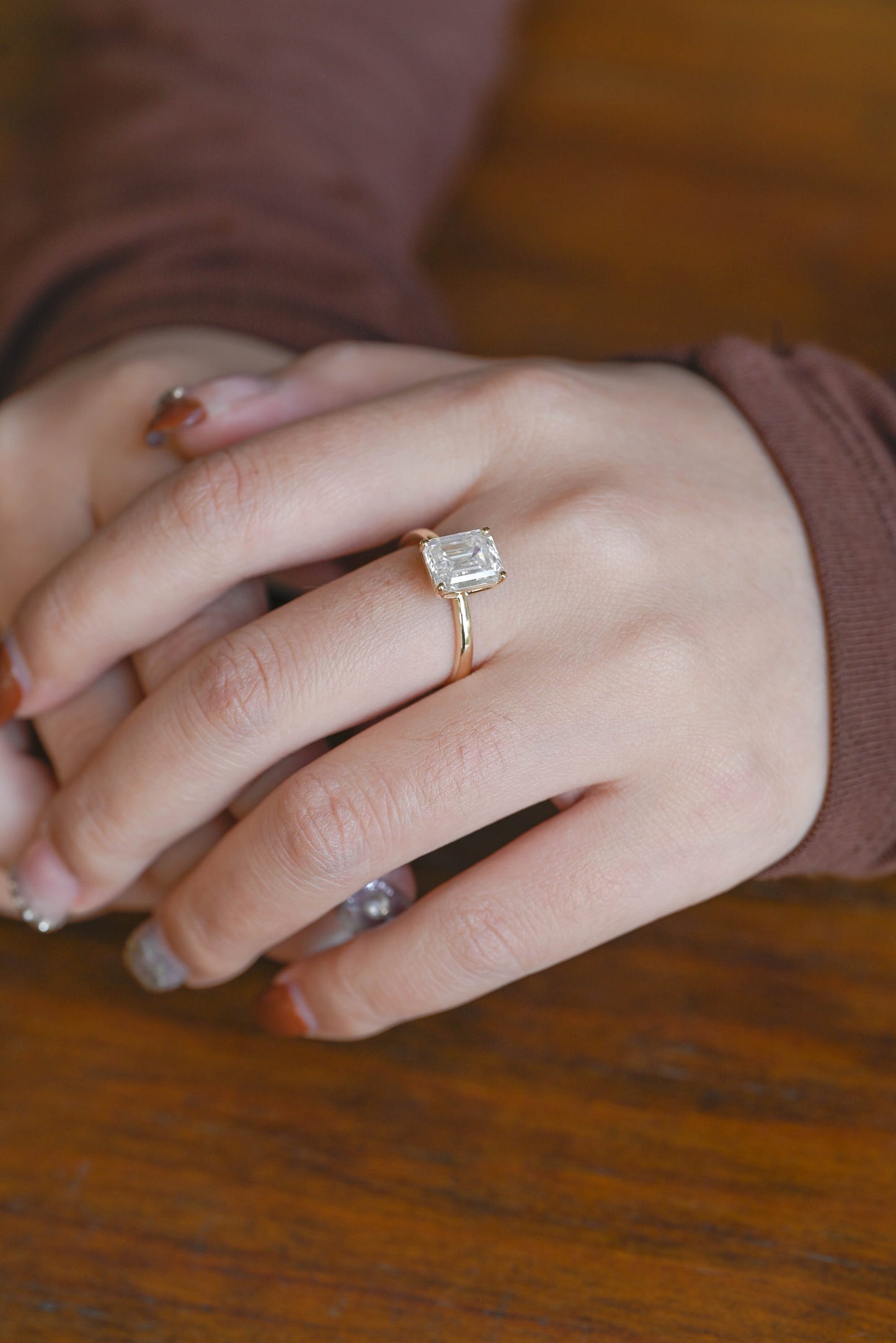 1.5 CT Emerald Cut Solitaire Moissanite Engagement Ring