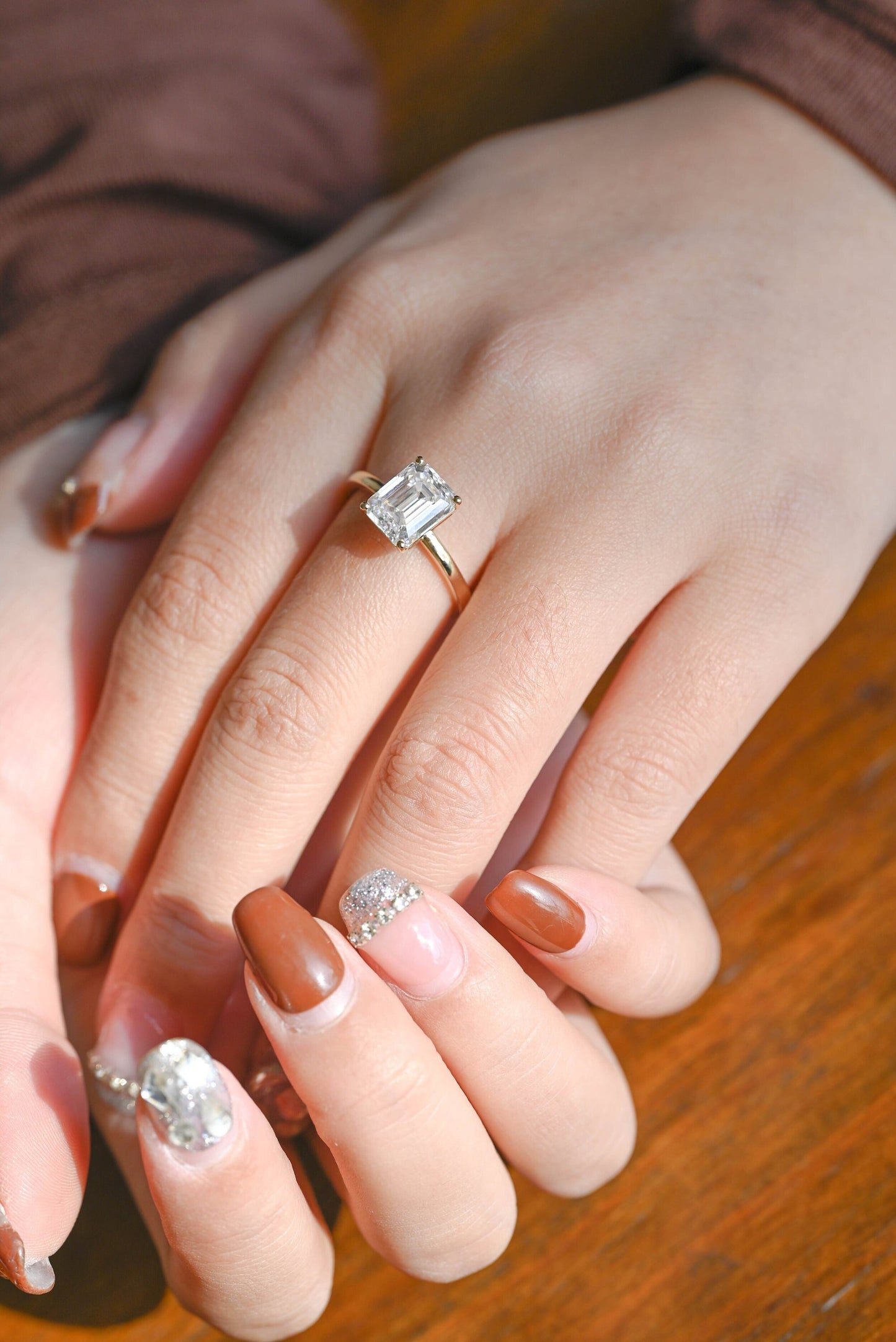 1.5 CT Emerald Cut Solitaire Moissanite Engagement Ring