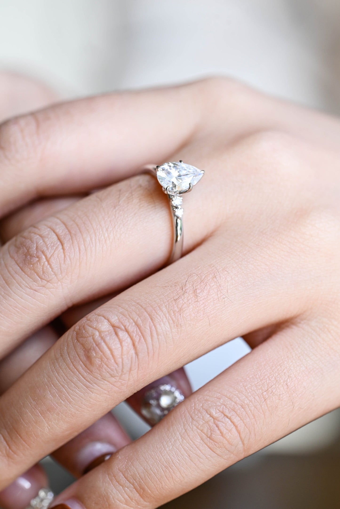1.5 CT Pear Cut Cluster Moissanite Engagement Ring