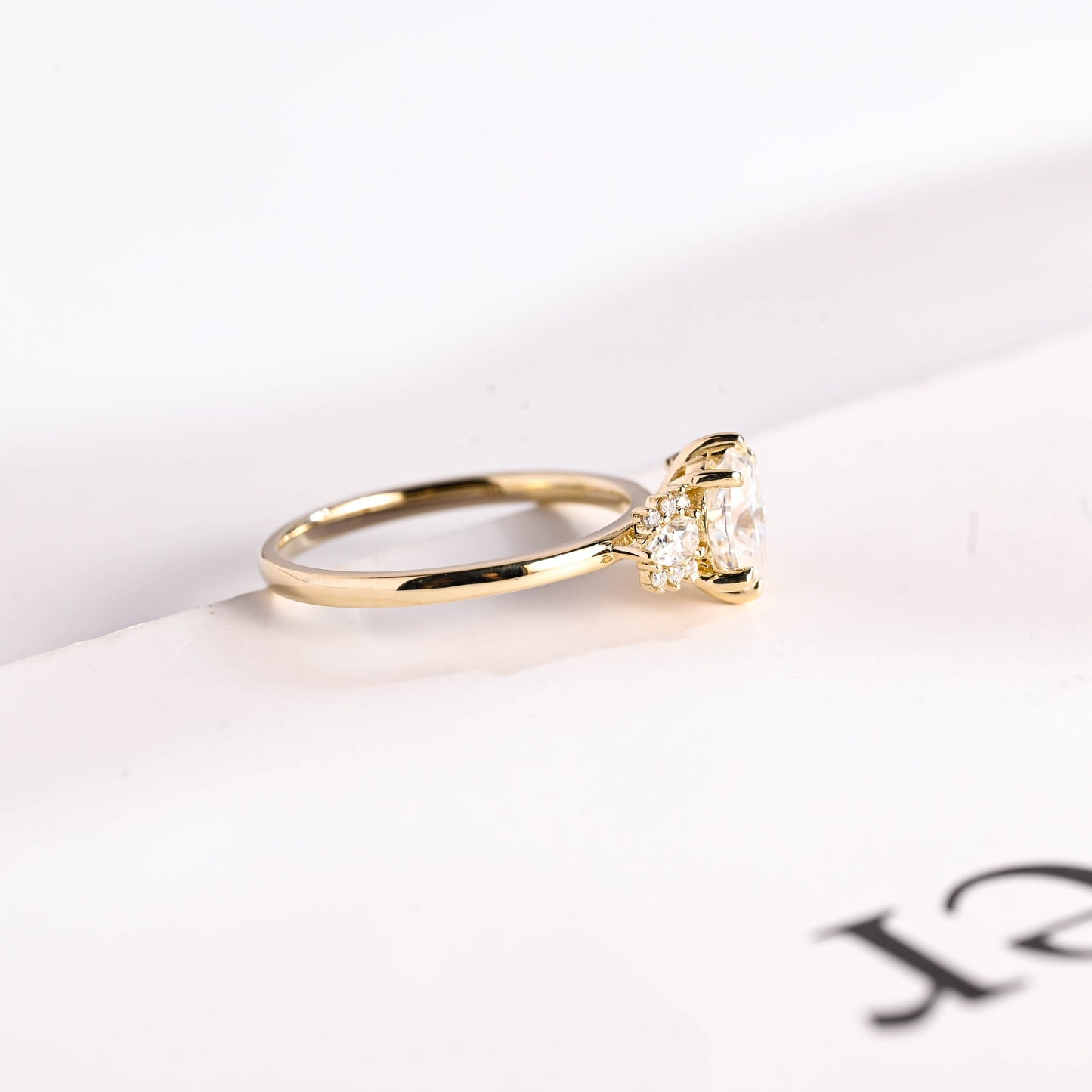1.5 CT Oval Cut Cluster Moissanite Engagement Ring
