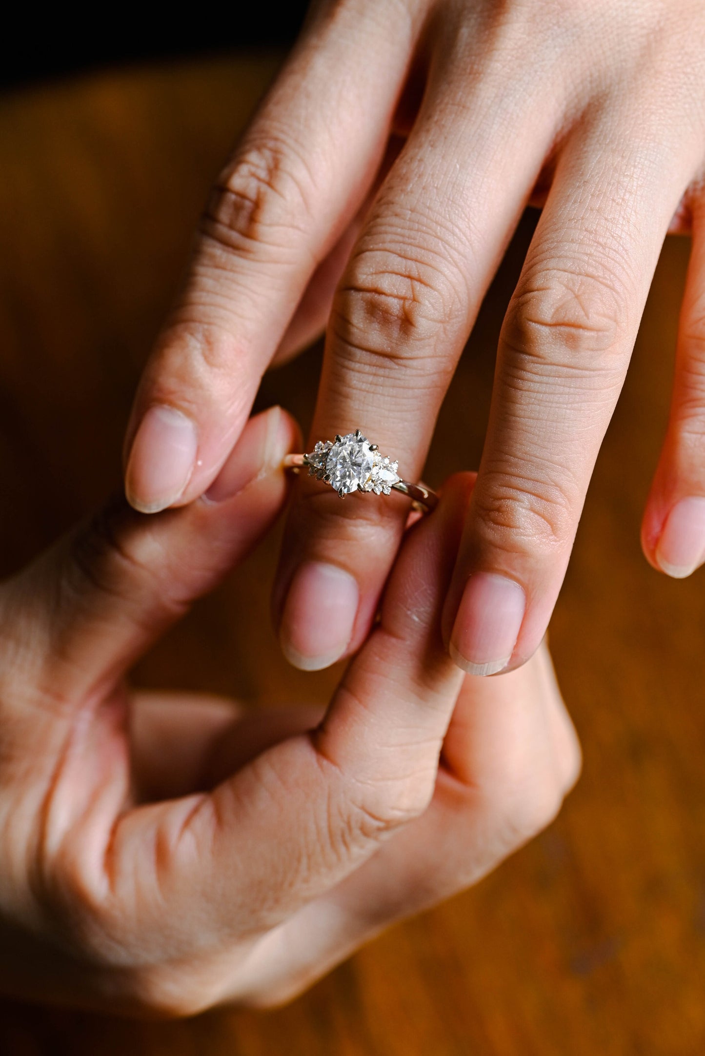 1.5 CT Oval Cut Cluster Moissanite Engagement Ring