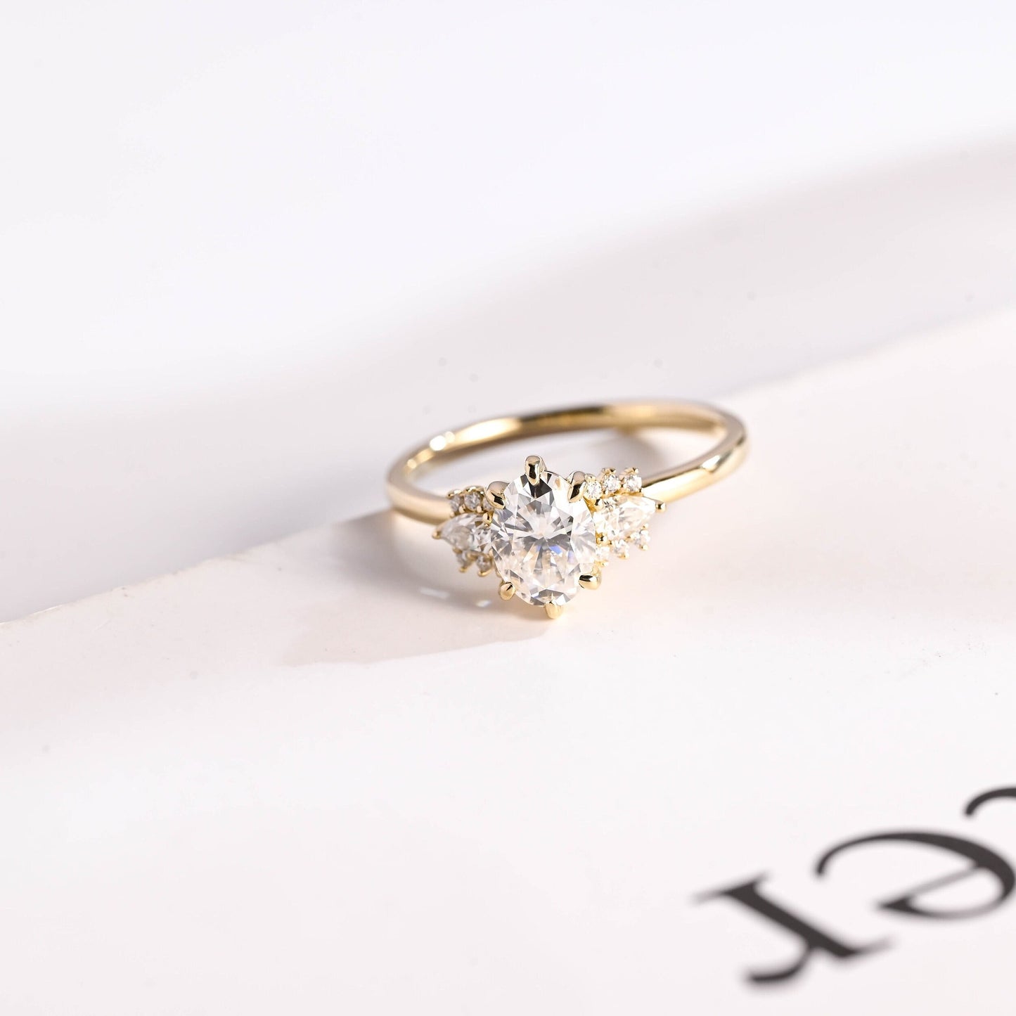 1.5 CT Oval Cut Cluster Moissanite Engagement Ring