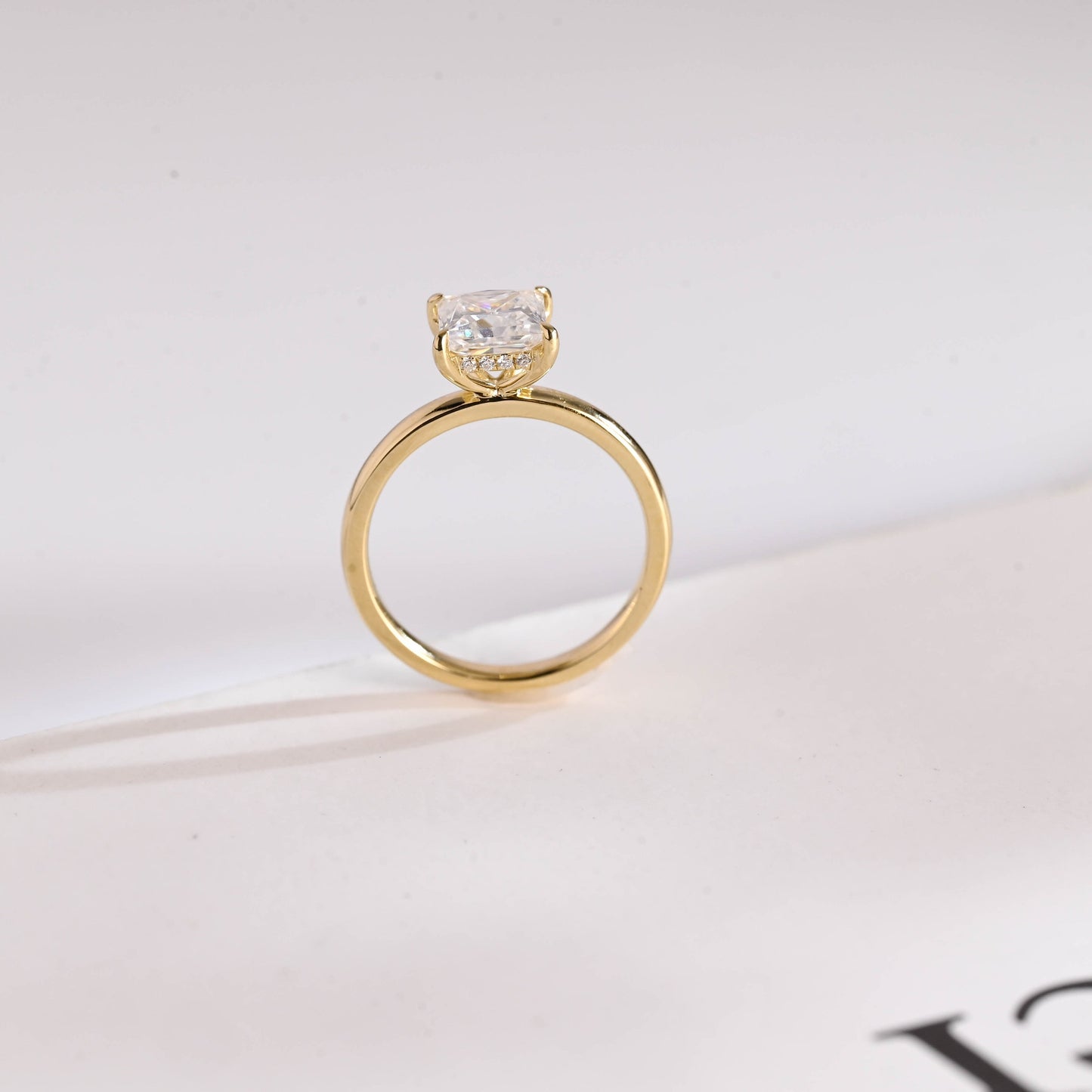 1.5 CT Princess Cut Hidden Halo Style Moissanite Engagement Ring