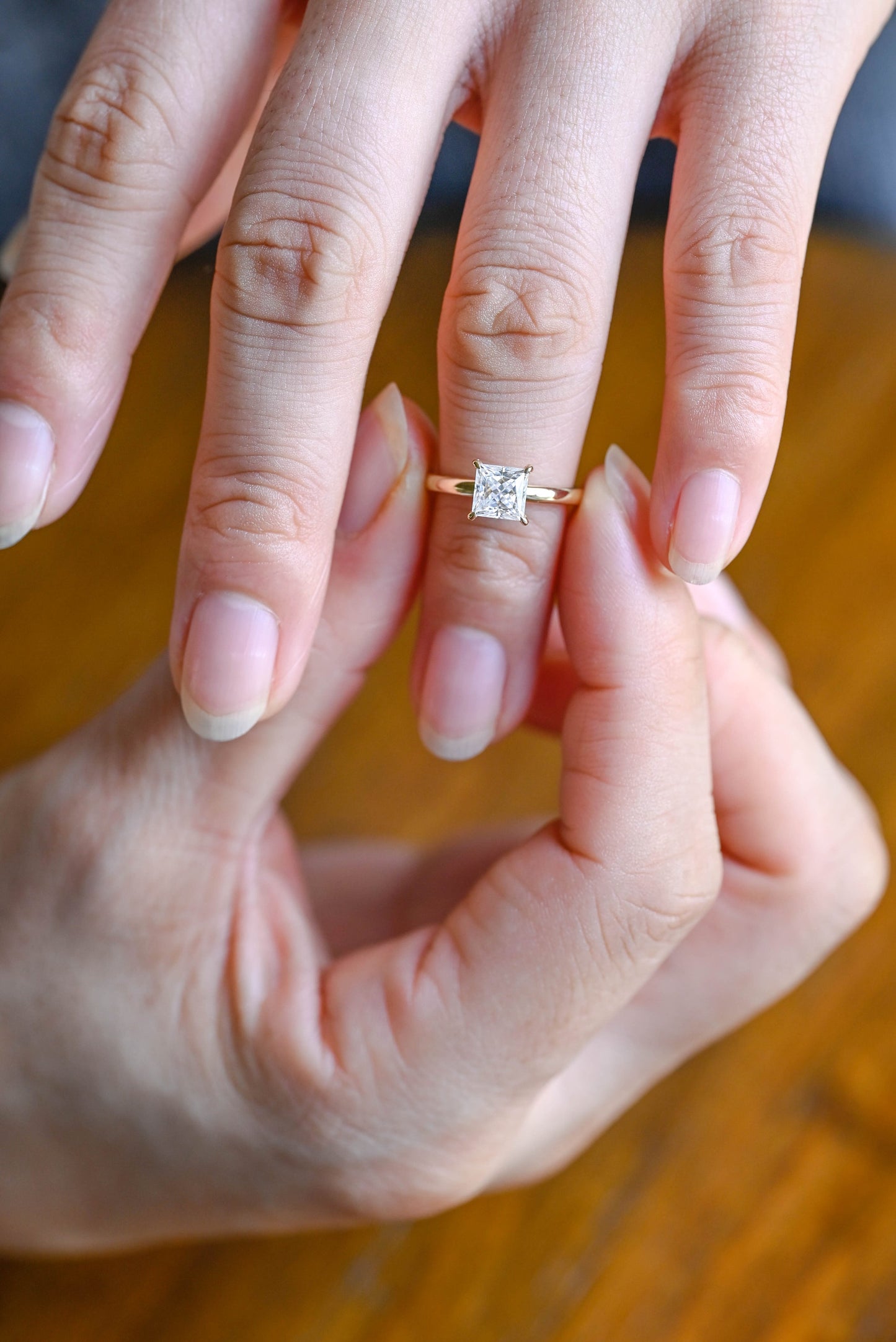 1.5 CT Princess Cut Hidden Halo Style Moissanite Engagement Ring
