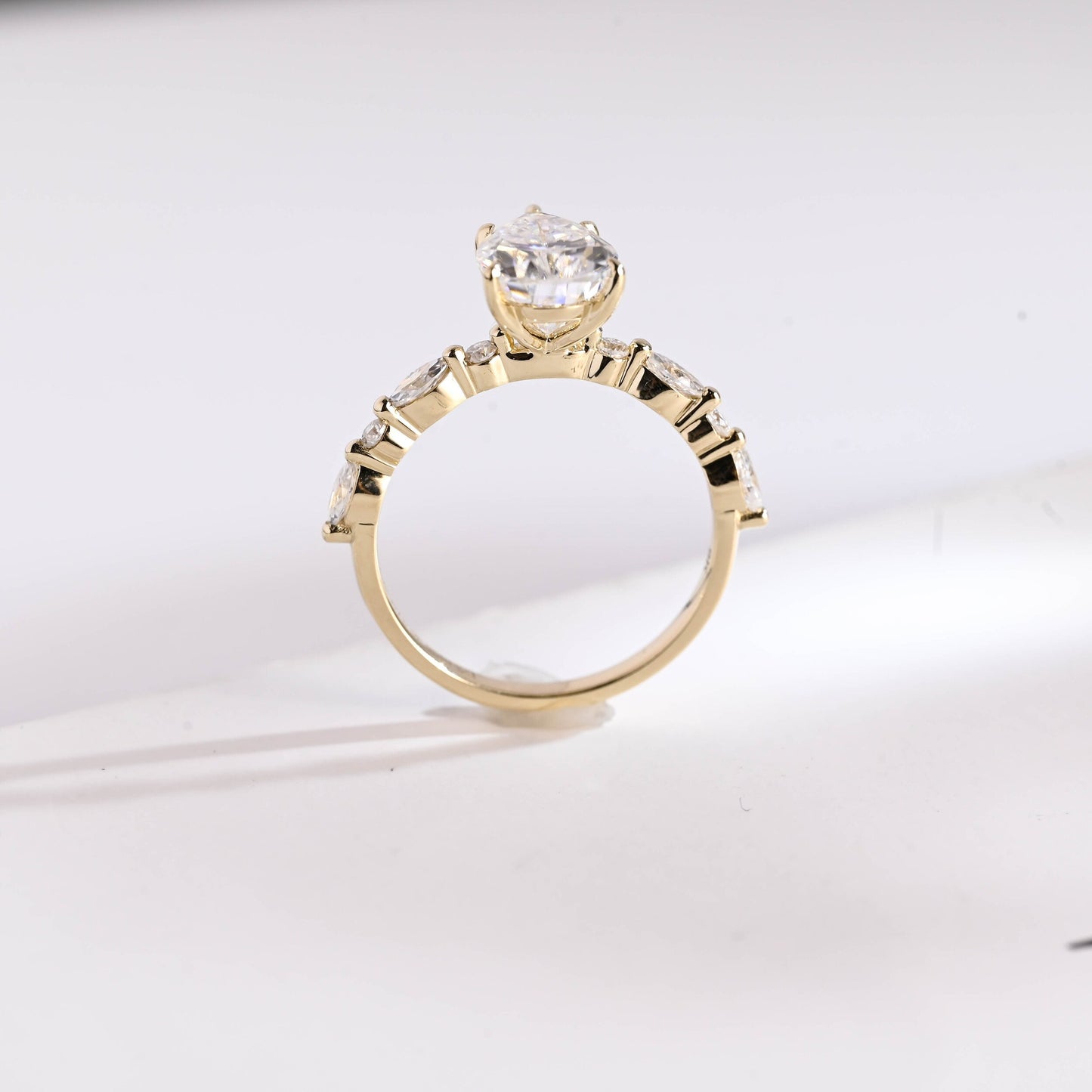 2.0 CT Pear Cut Pave Moissanite Engagement Ring