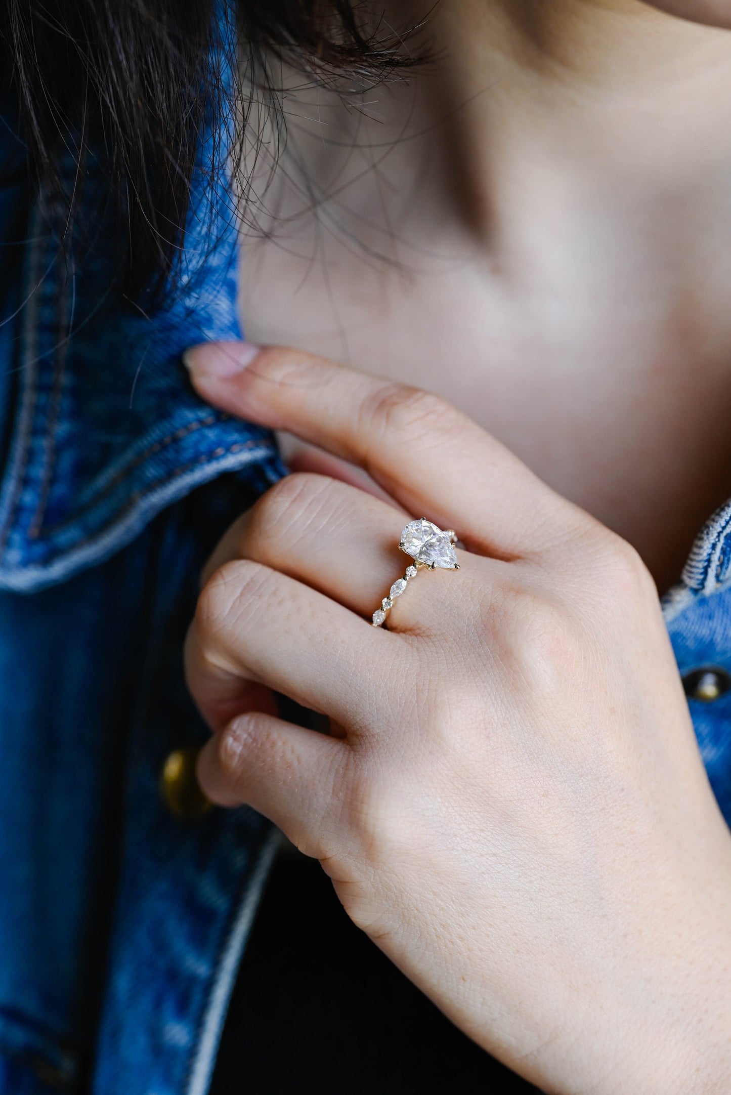 2.0 CT Pear Cut Pave Moissanite Engagement Ring