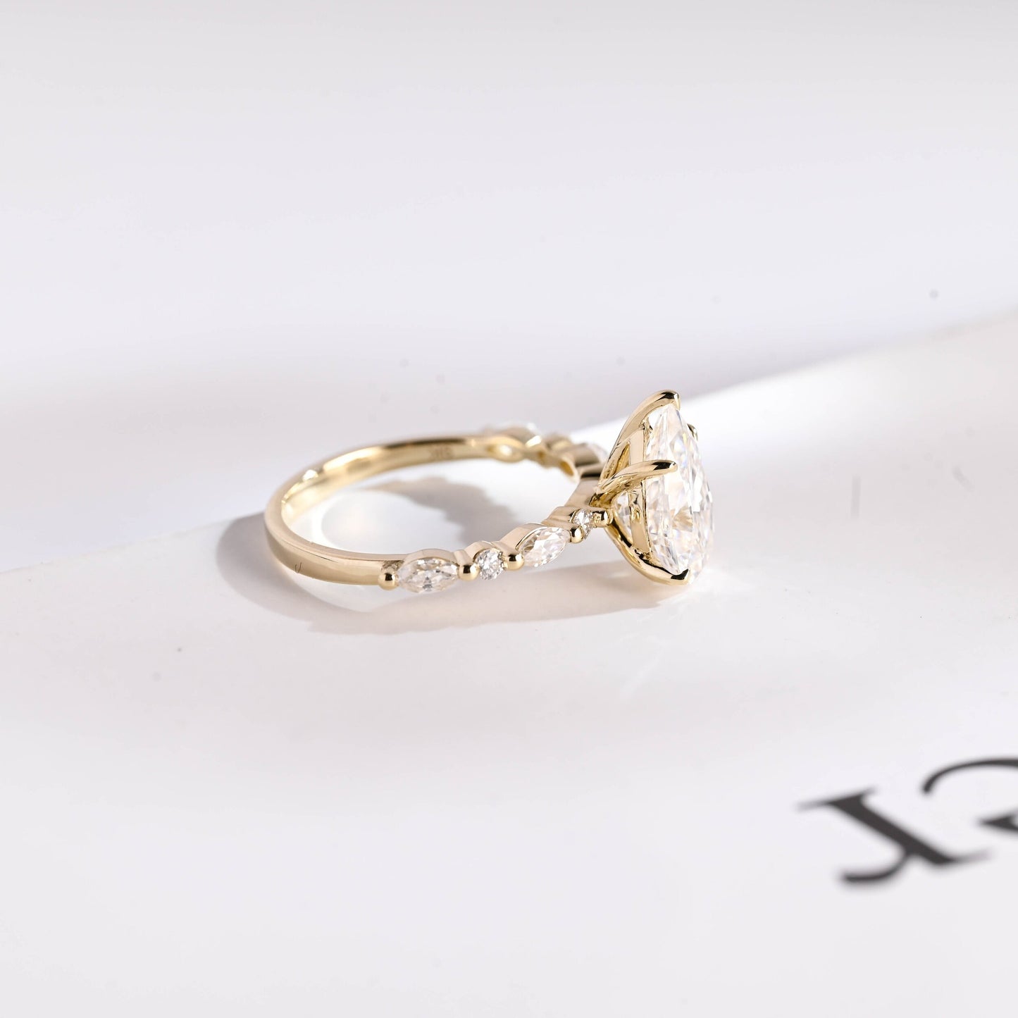 2.0 CT Pear Cut Pave Moissanite Engagement Ring