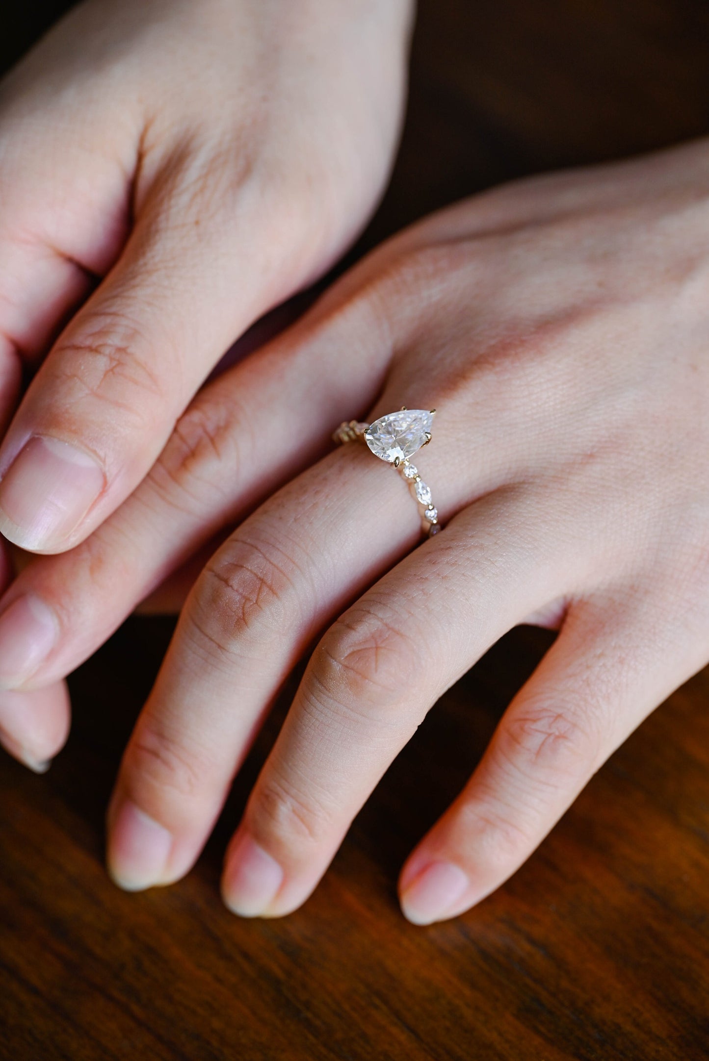 2.0 CT Pear Cut Pave Moissanite Engagement Ring