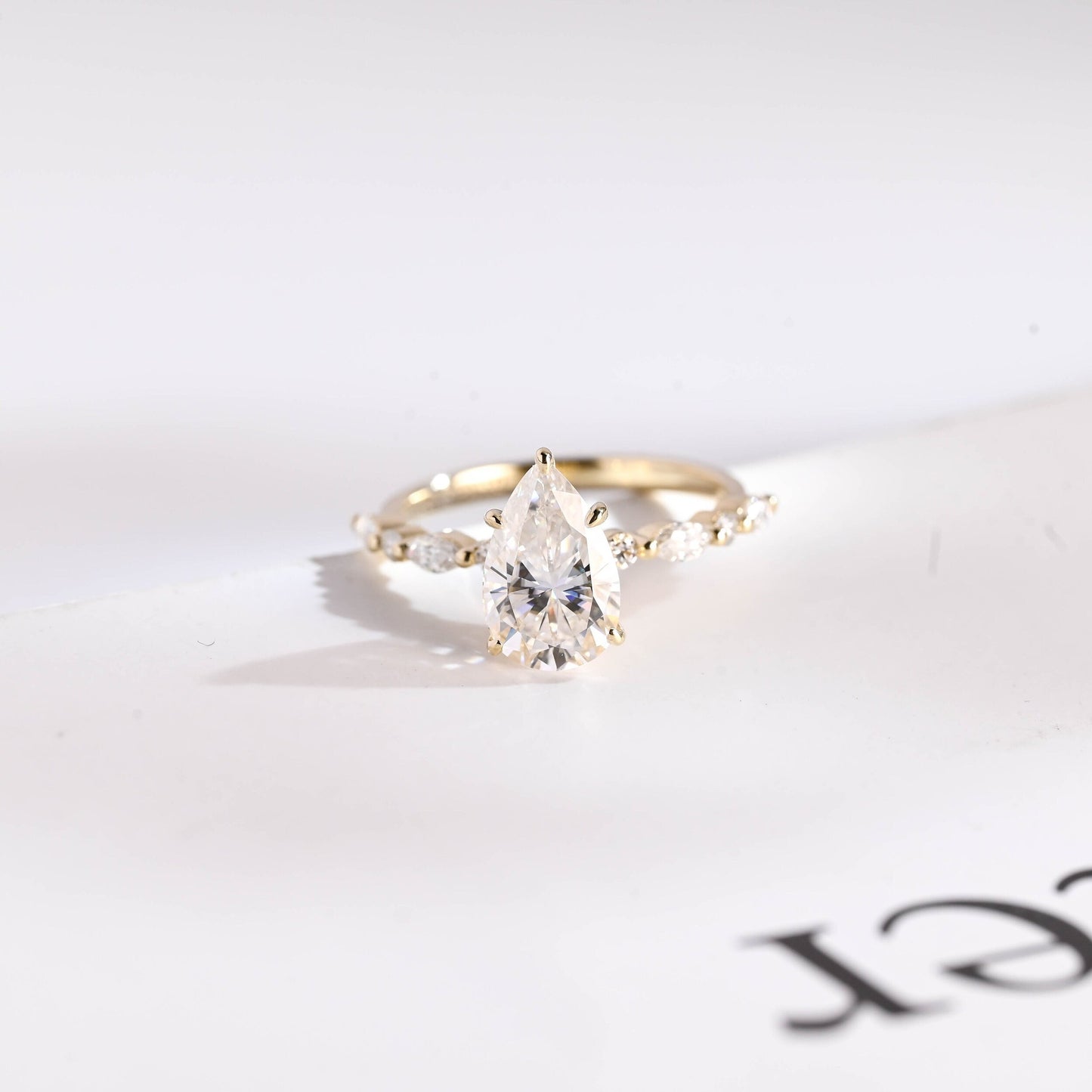 2.0 CT Pear Cut Pave Moissanite Engagement Ring