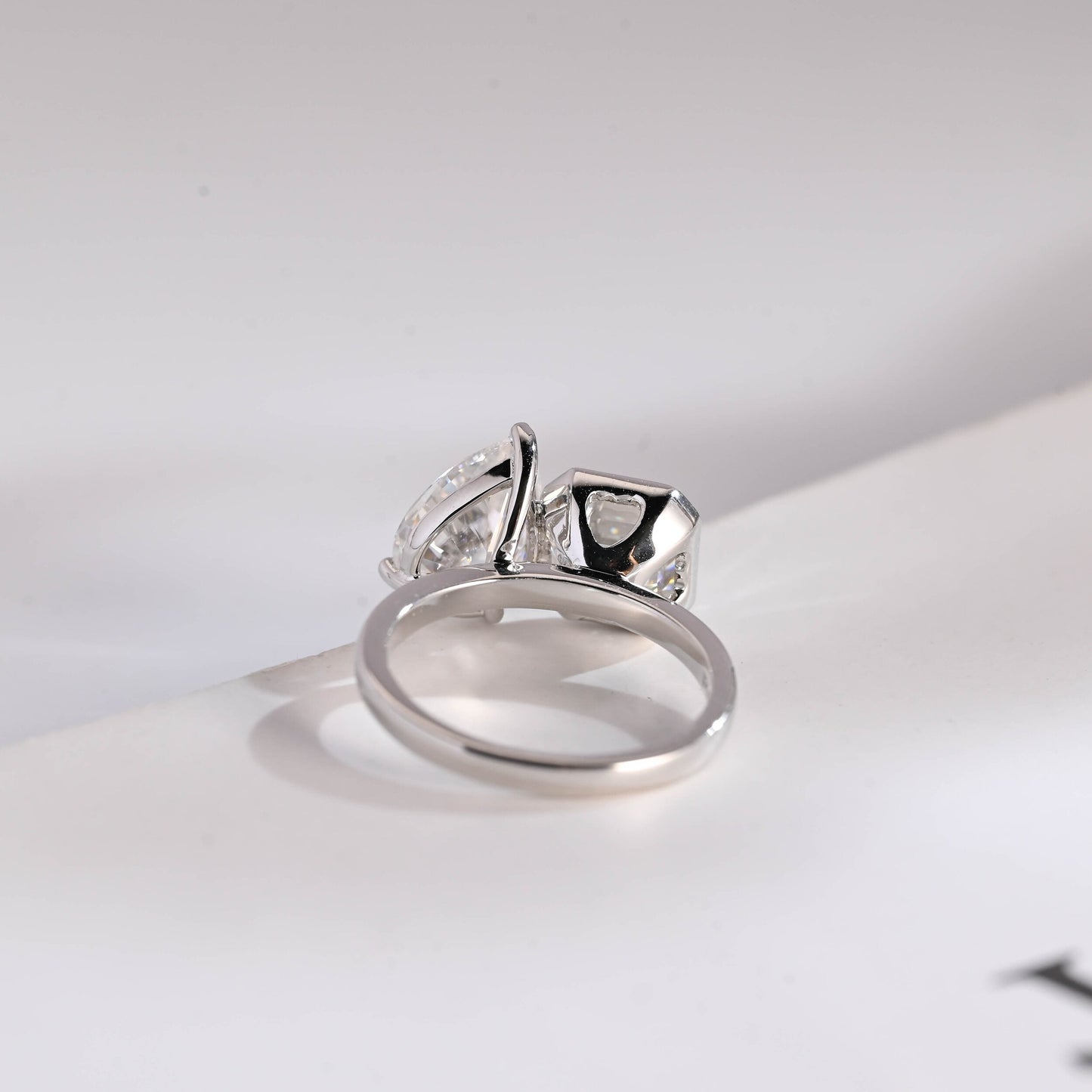 2.0 CT Asscher & Pear Cut Two Stone Moissanite Engagement Ring
